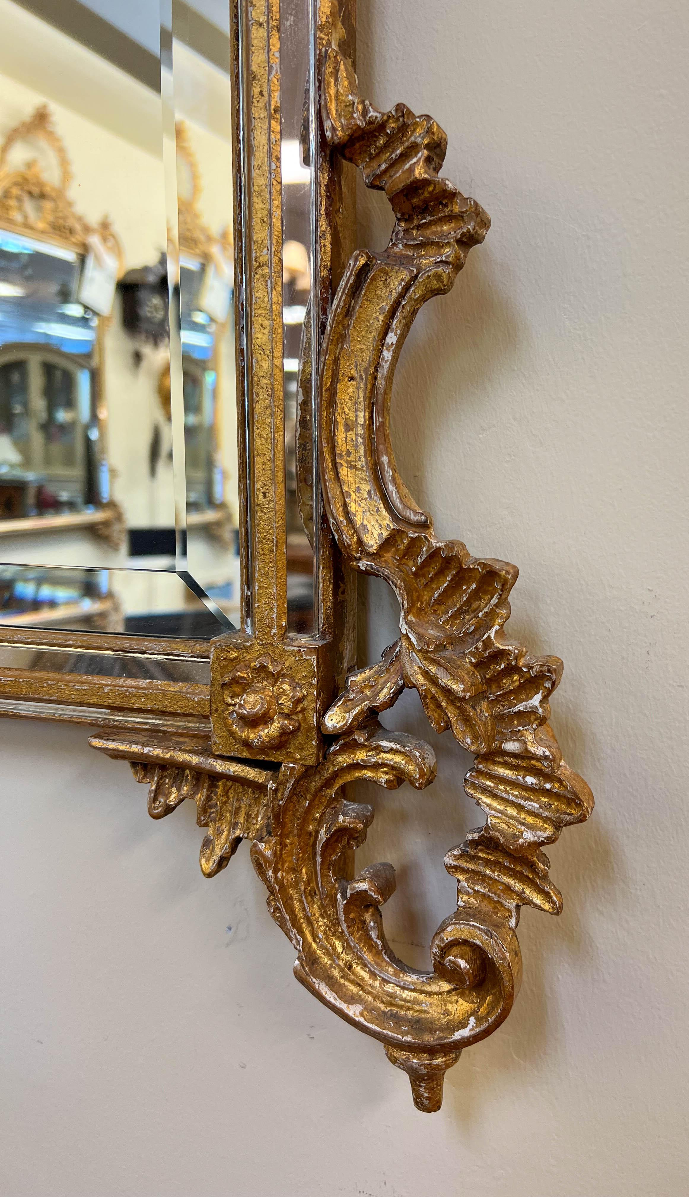 Beveled Italian Rococo Style Giltwood Wall Mirror by La Barge