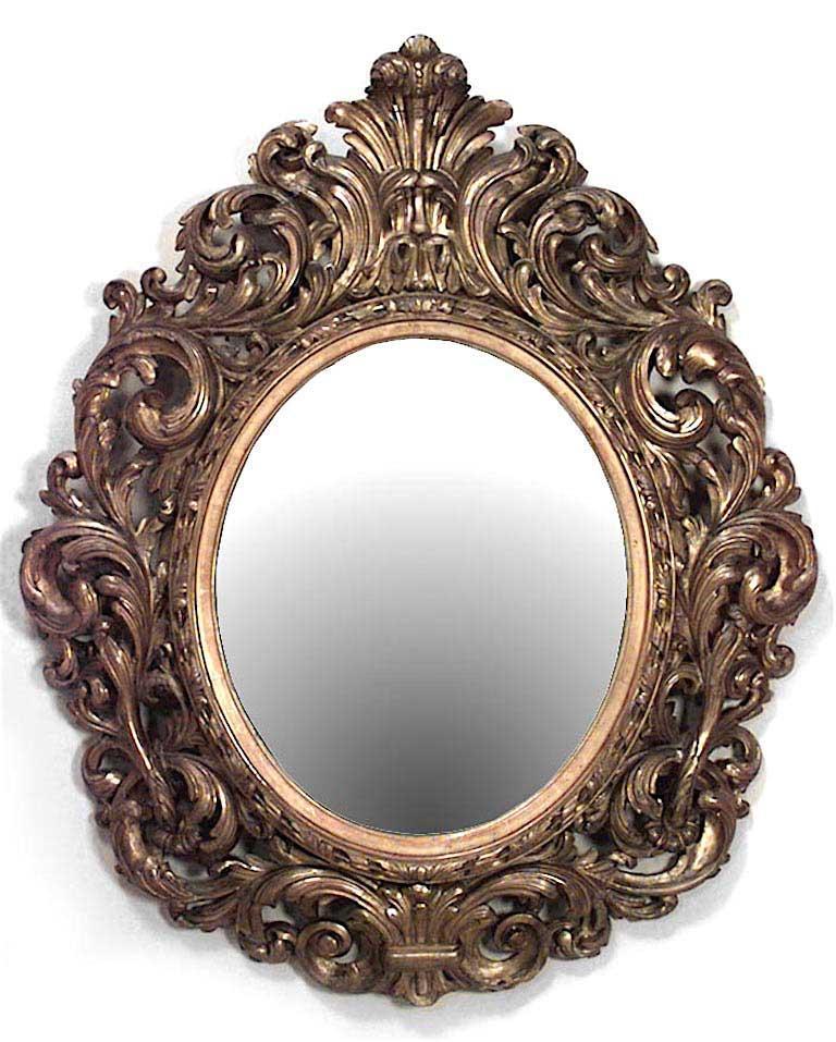 Néo-rococo Miroir Mural Italien de Style Rococo en Bois Doré en vente