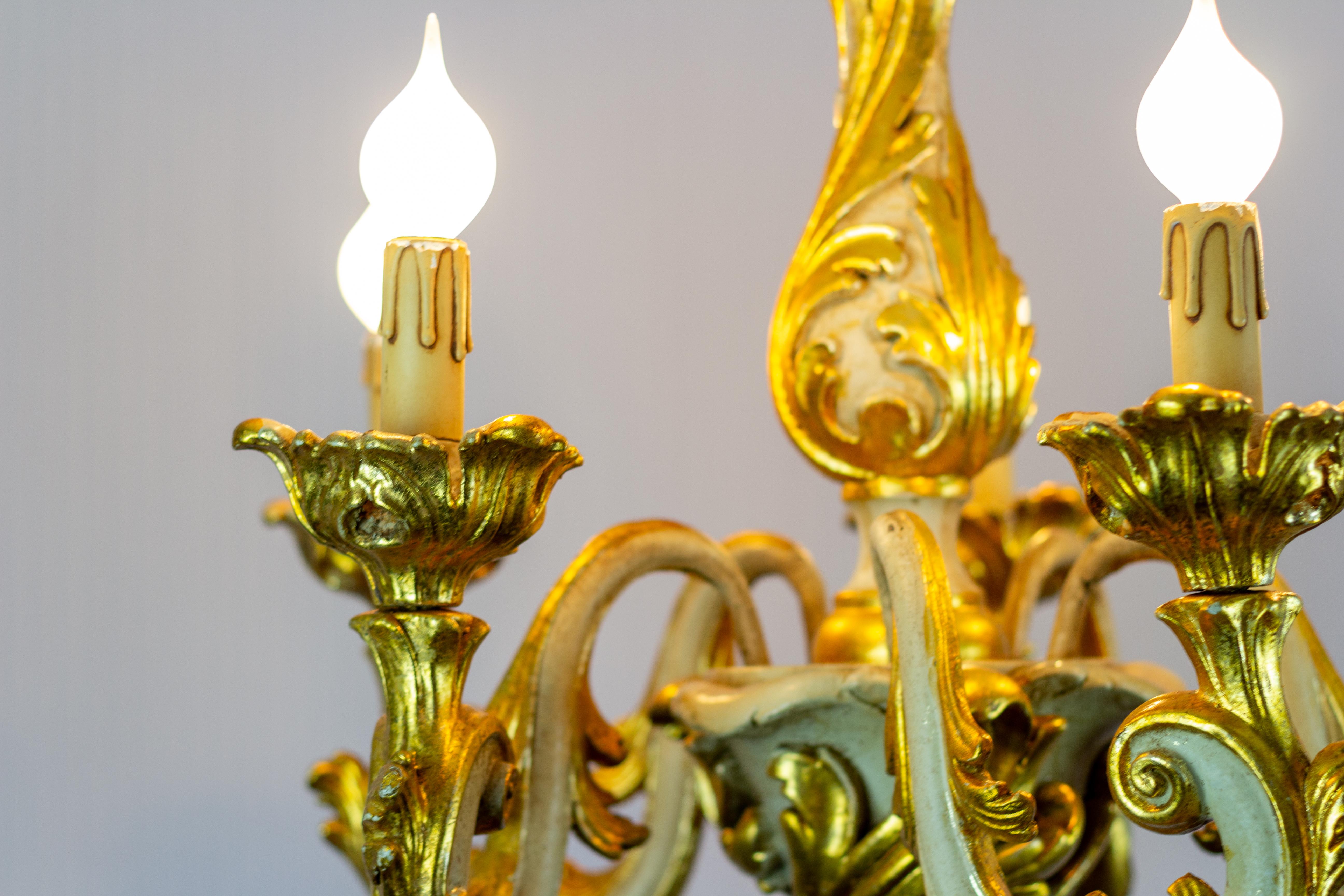 Italian Rococo Style Grey and Golden Patinated Five-Light Chandelier 5