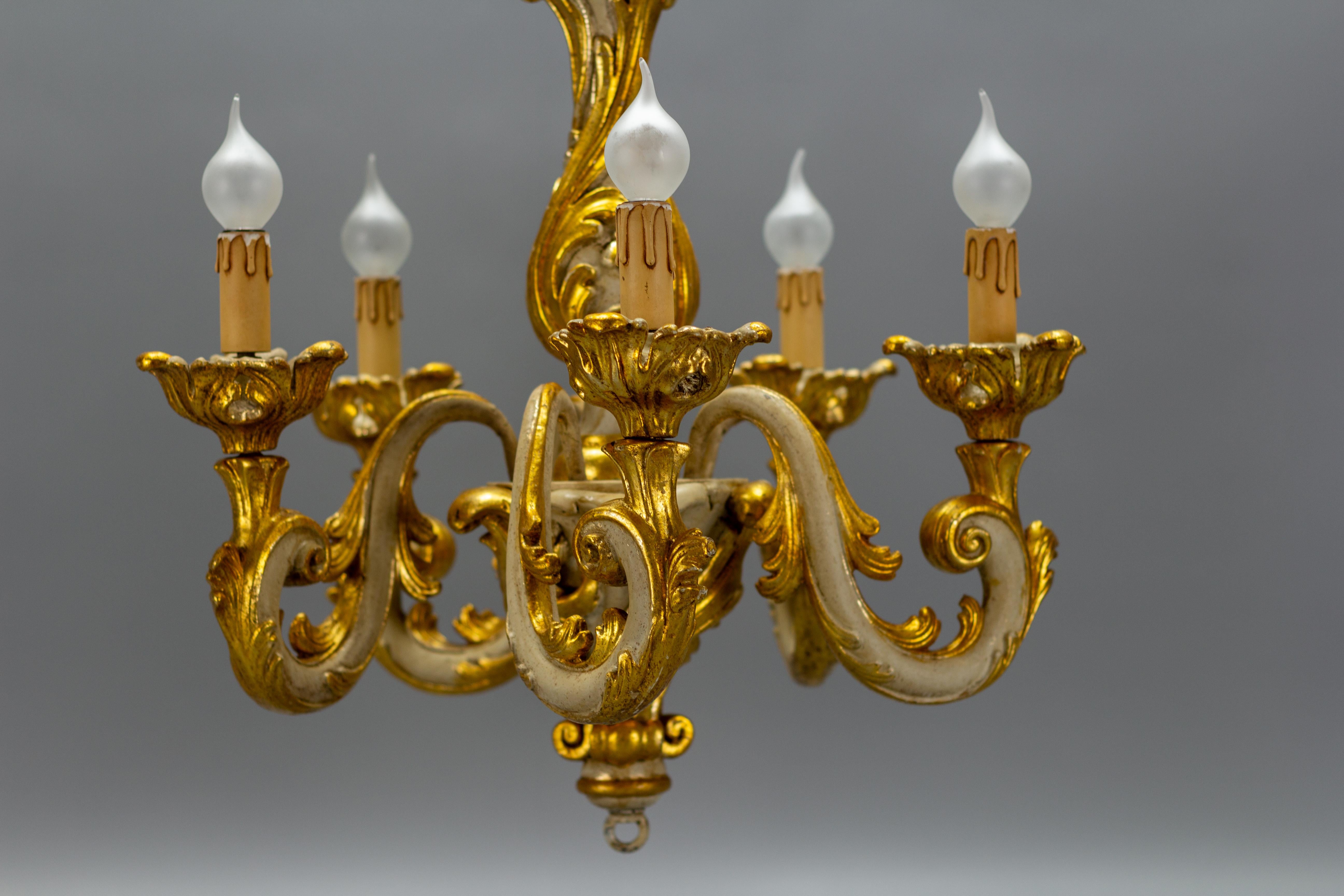 Italian Rococo Style Grey and Golden Patinated Five-Light Chandelier 6