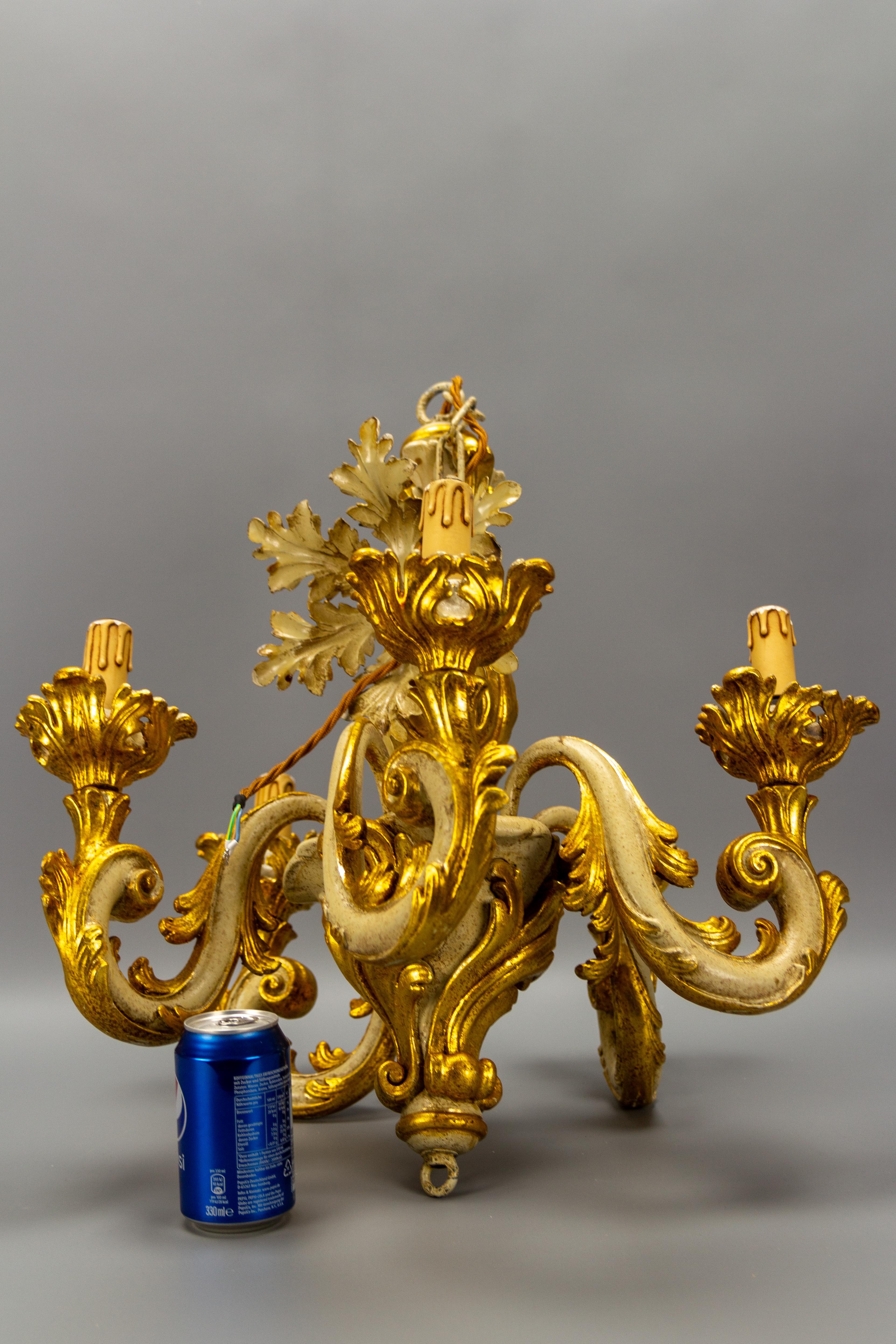 Italian Rococo Style Grey and Golden Patinated Five-Light Chandelier 9