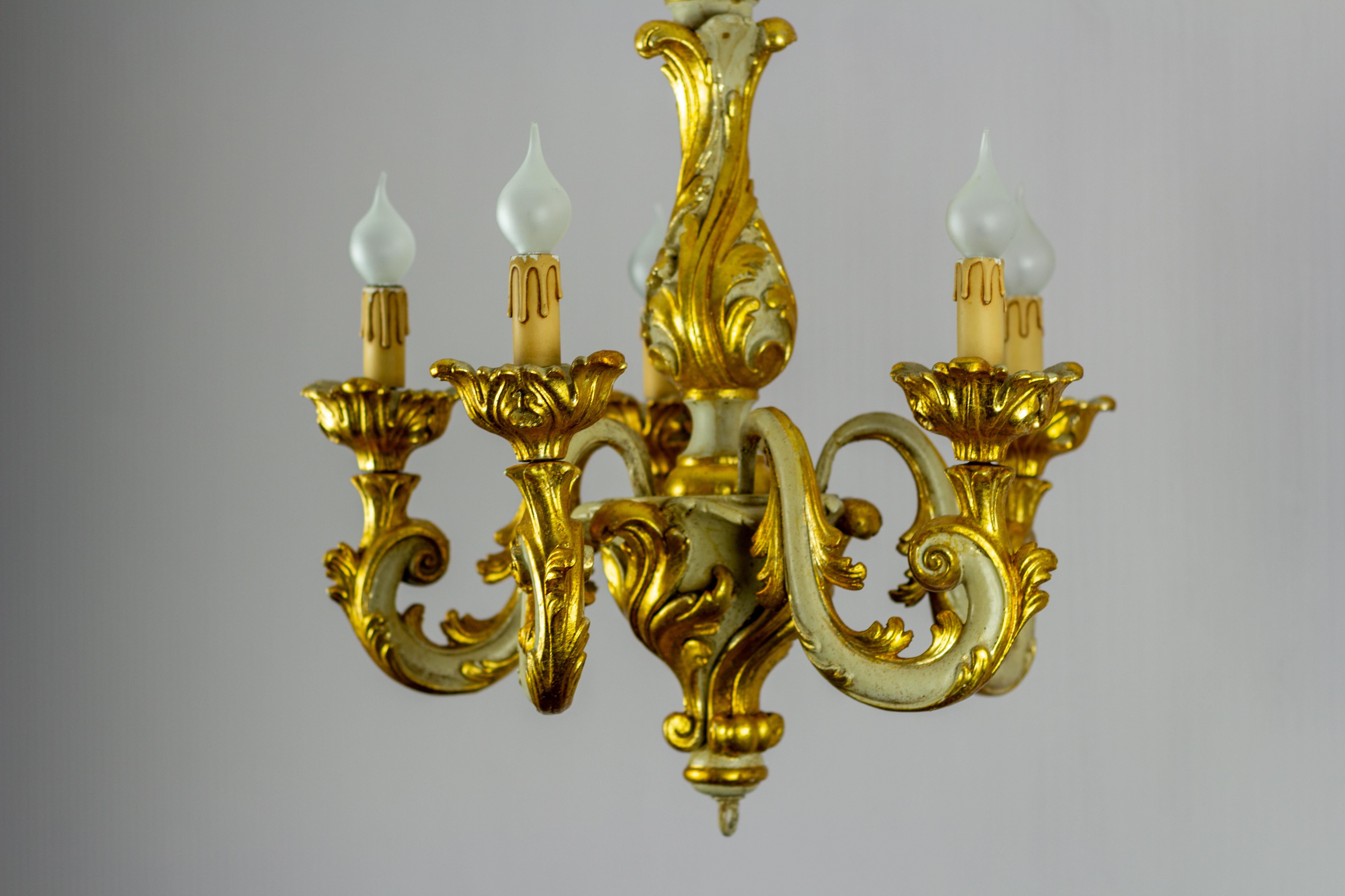 Italian Rococo Style Grey and Golden Patinated Five-Light Chandelier 10