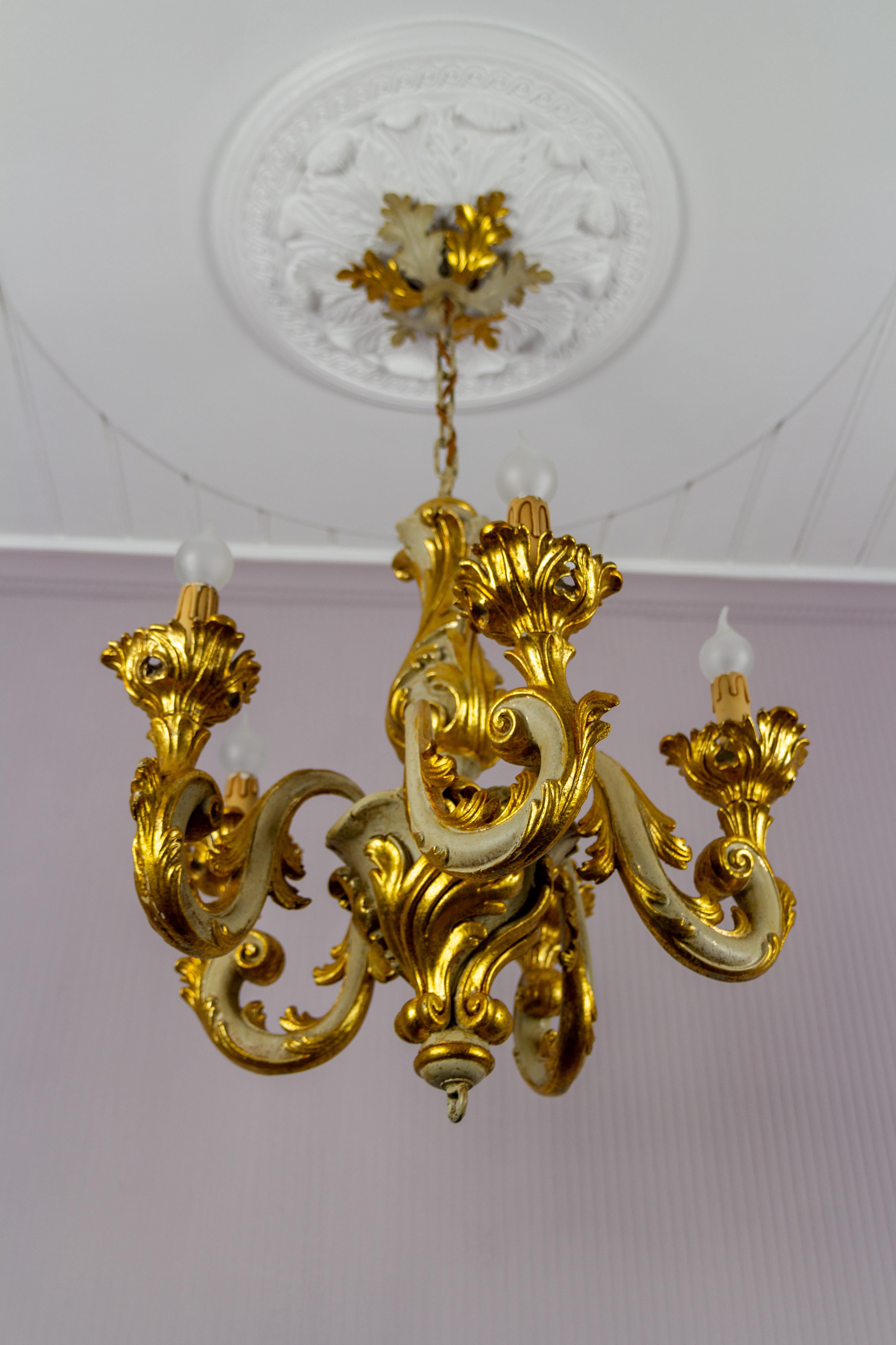 Italian Rococo Style Grey and Golden Patinated Five-Light Chandelier 11