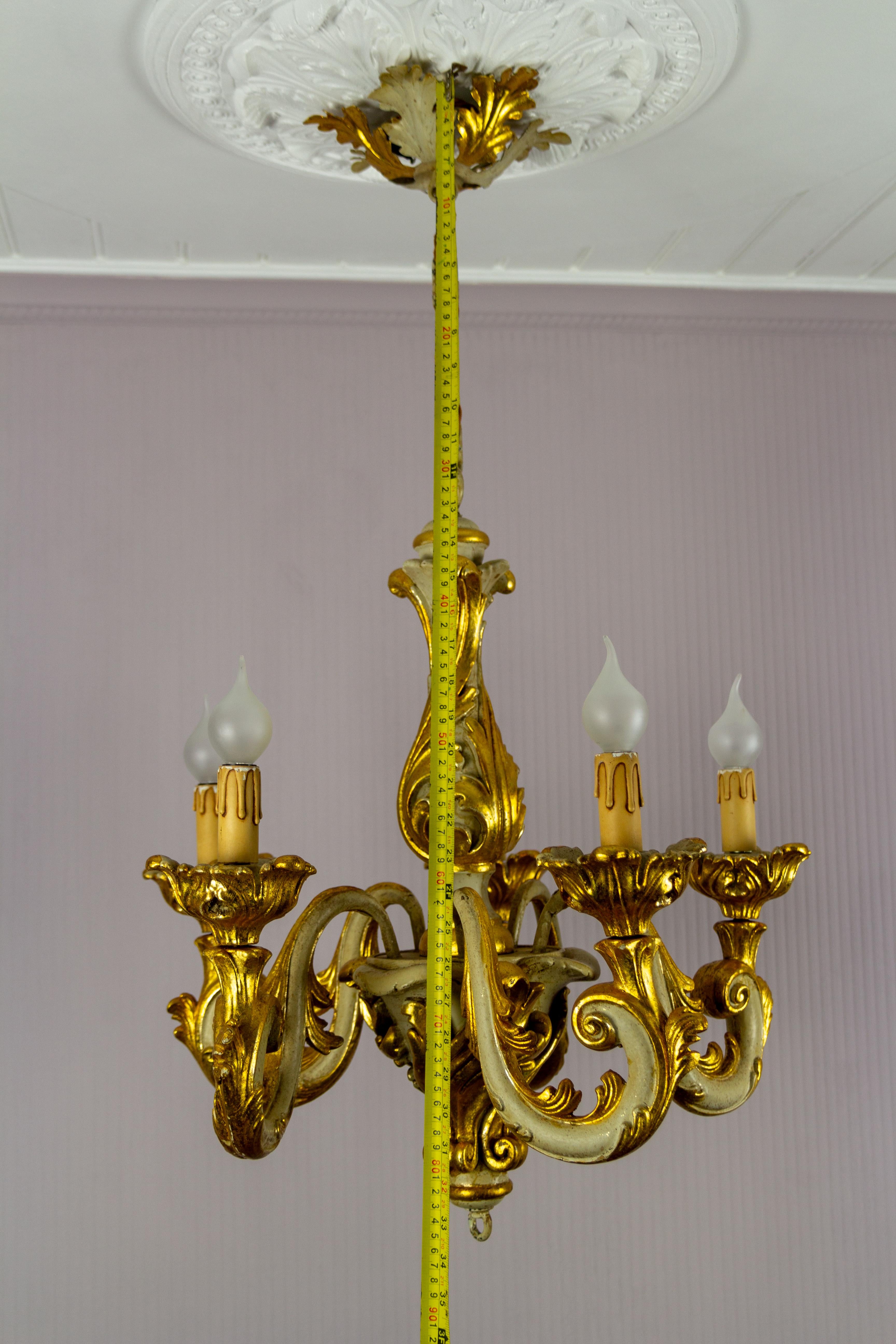 Italian Rococo Style Grey and Golden Patinated Five-Light Chandelier 12
