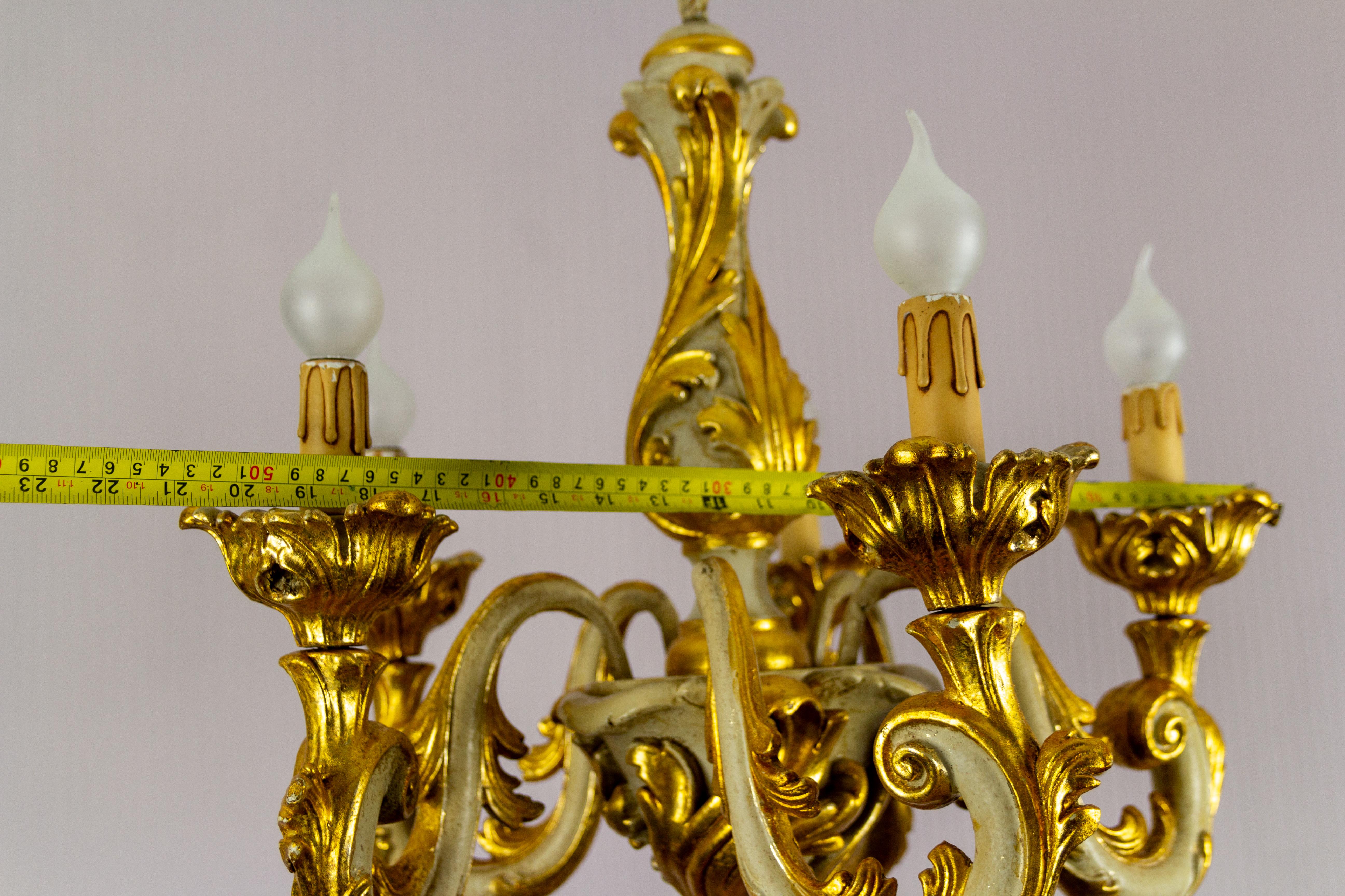 Italian Rococo Style Grey and Golden Patinated Five-Light Chandelier 13