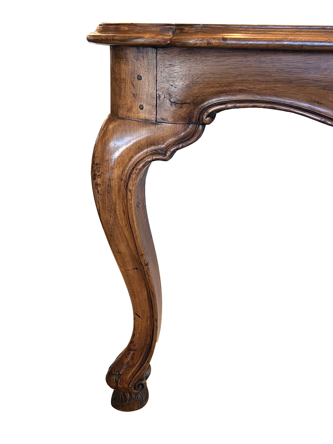 Italian Rococo Style Hand-carved European Walnut & Fruitwood Farm/library Table In Good Condition For Sale In San Francisco, CA