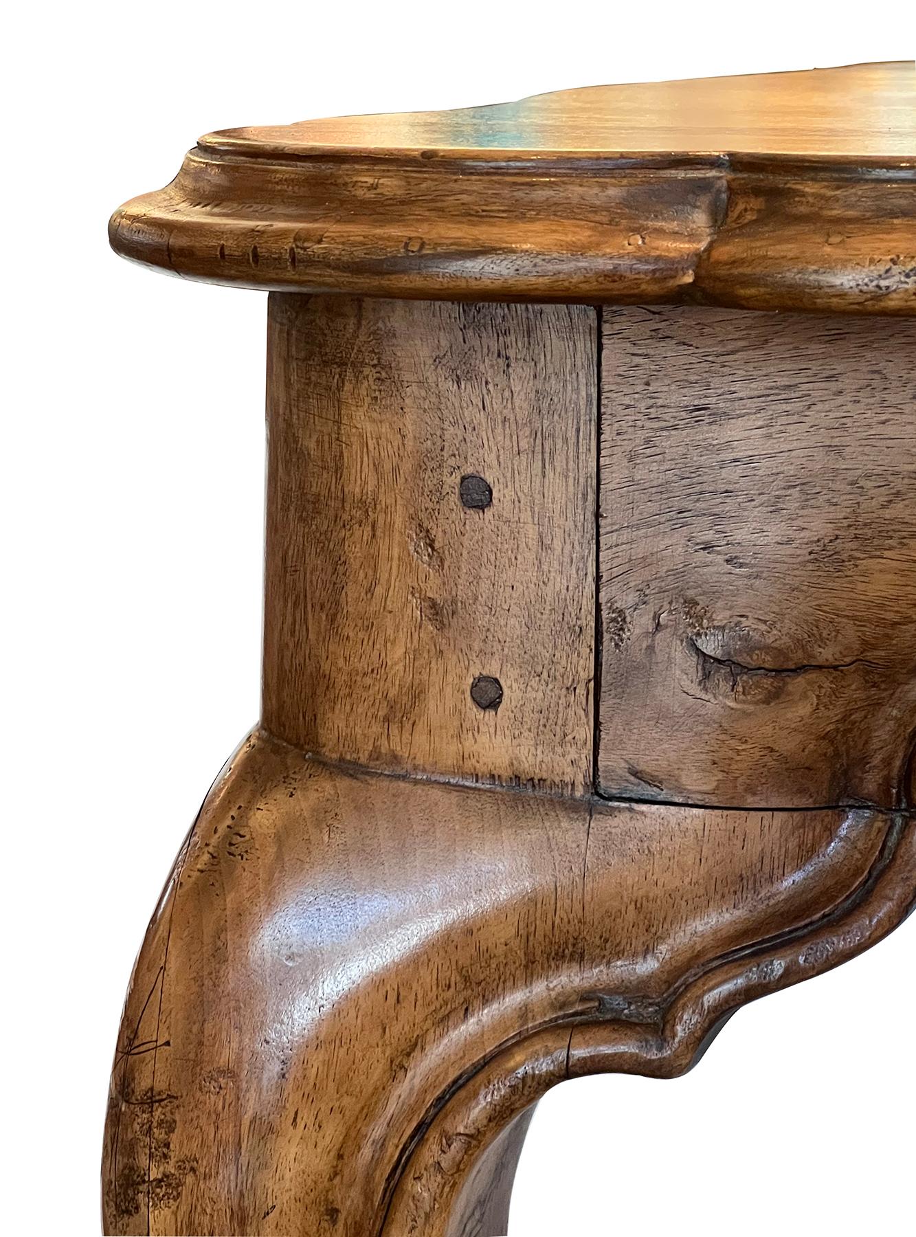 20th Century Italian Rococo Style Hand-carved European Walnut & Fruitwood Farm/library Table For Sale