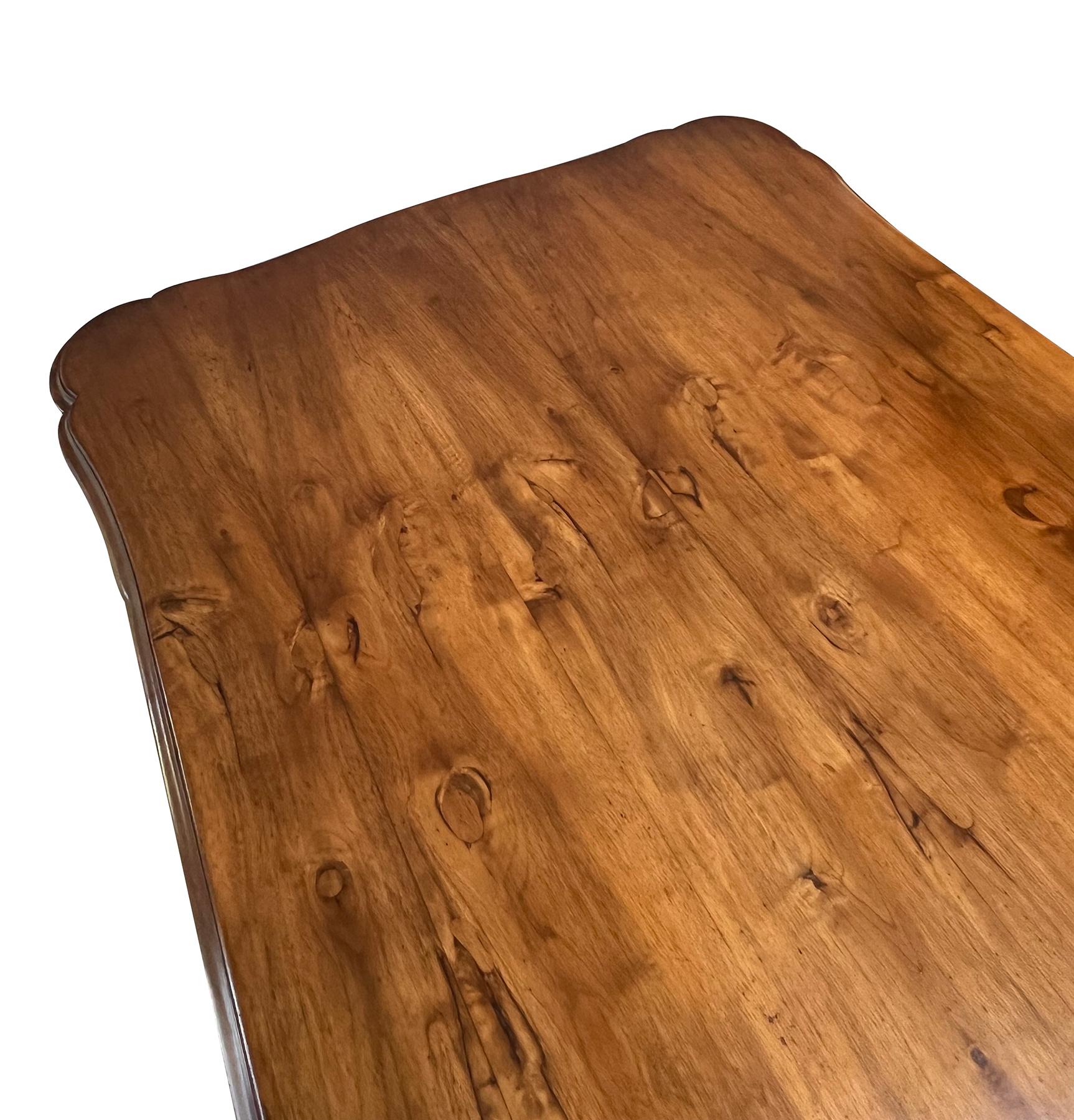 Italian Rococo Style Hand-carved European Walnut & Fruitwood Farm/library Table For Sale 1