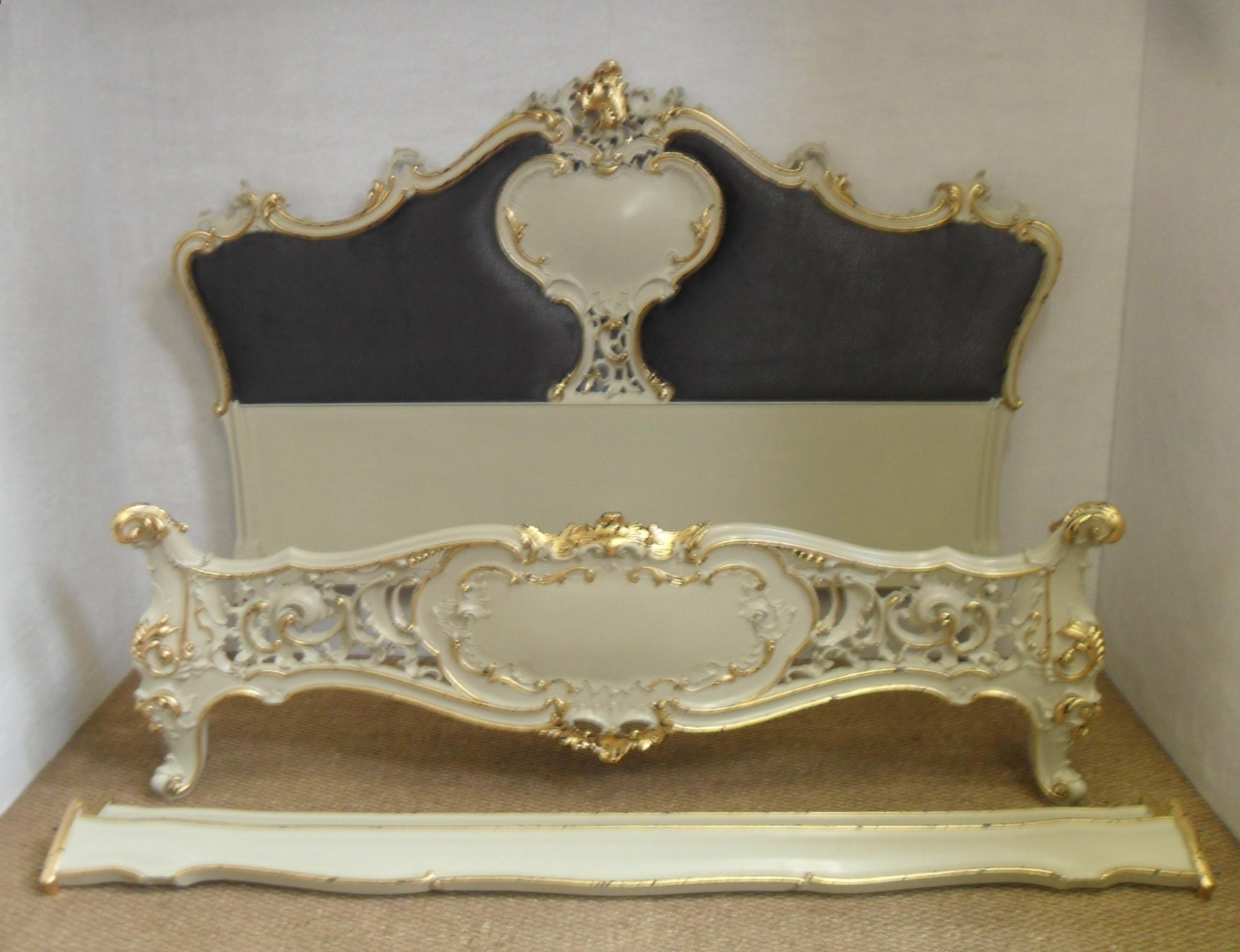 Italian Rococo Style Painted and Gilt King Size Bed Frame 4