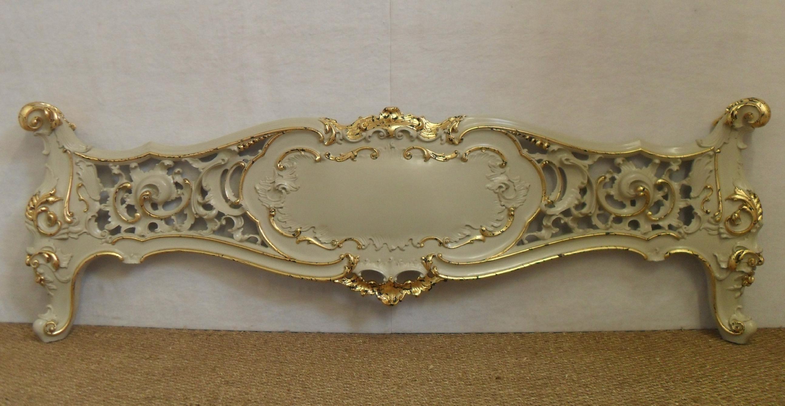 Gold Leaf Italian Rococo Style Painted and Gilt King Size Bed Frame