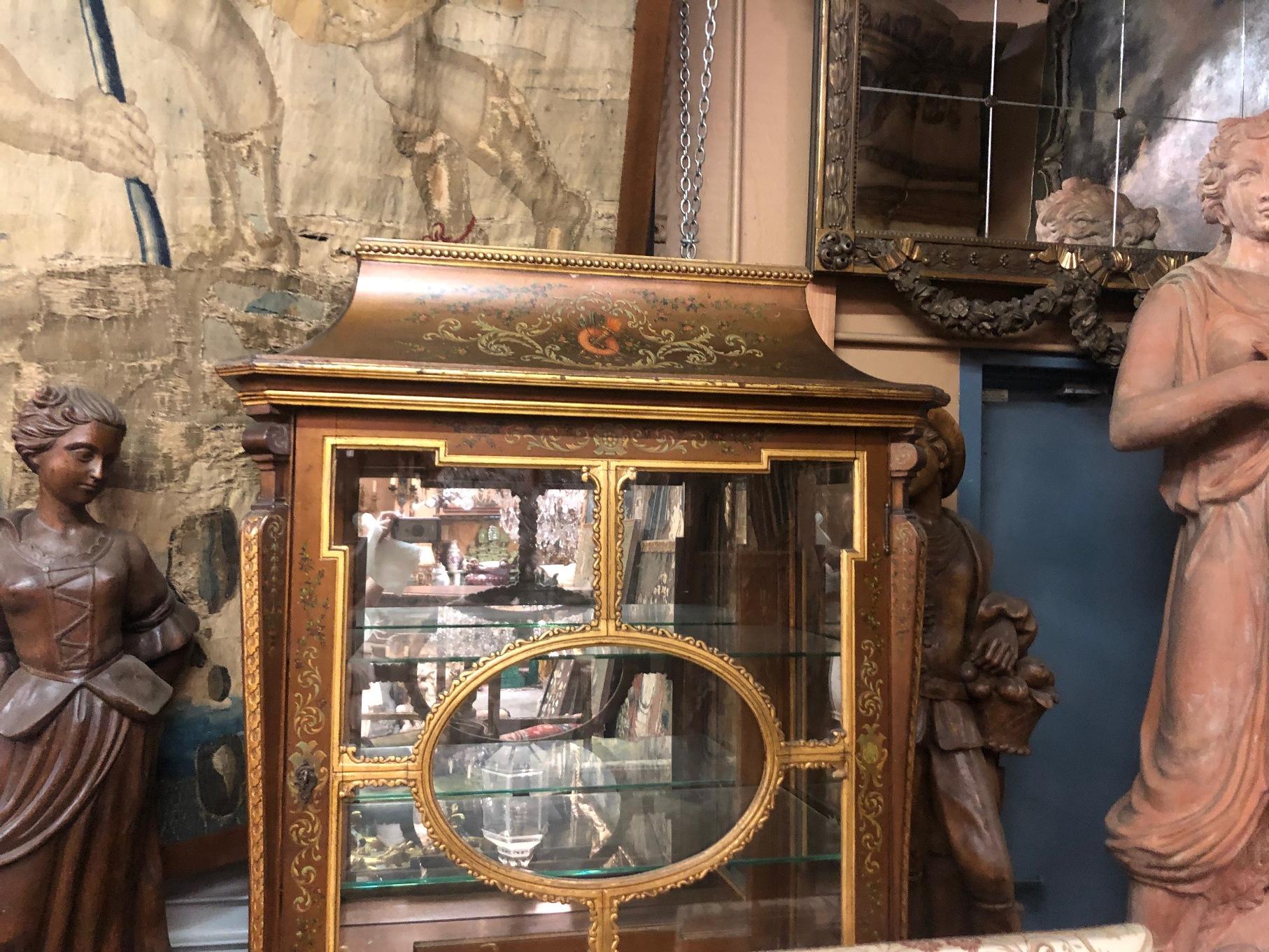 Wood Italian Rococo Style Painted Display Cabinet, 19th Century