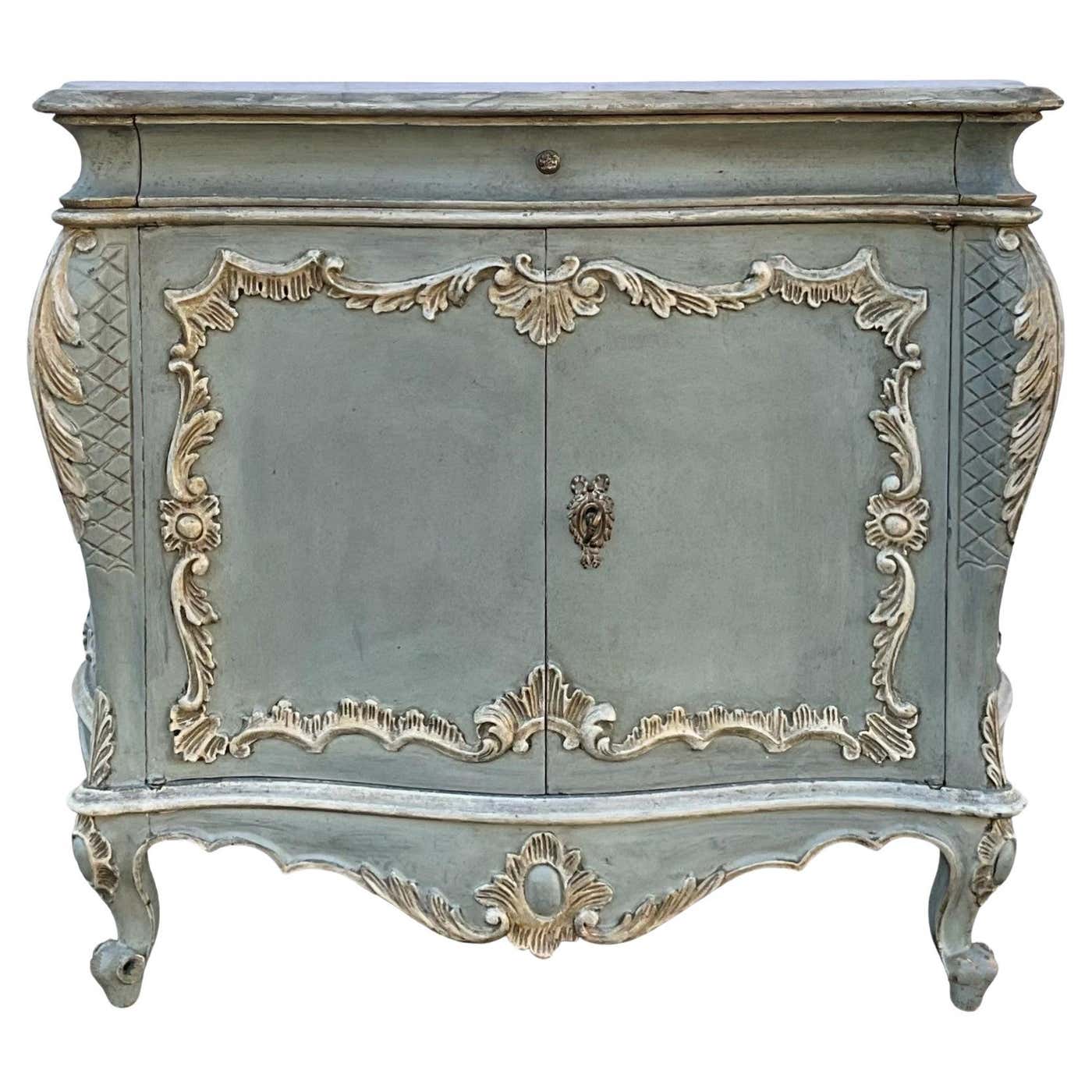 Italian Rococo Style Painted French Blue Commode / Cabinet Faux Marble ...