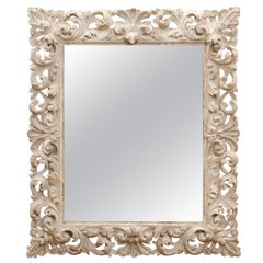 Italian Rococo Style Painted White Carved Rectangular Mirror, 19th Century