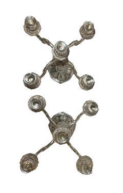 Italian Rococo Style Pair of 800 Silver Candelabras