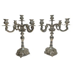 Italian Rococo Style Pair of 800 Silver Candelabras