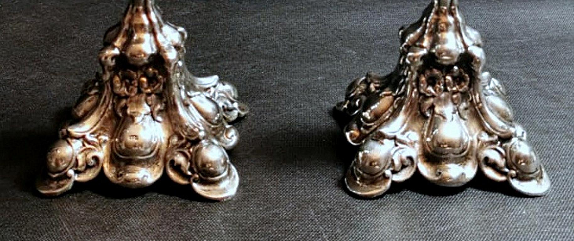 Italian Rococo Style Pair of Silver Candlesticks For Sale 5