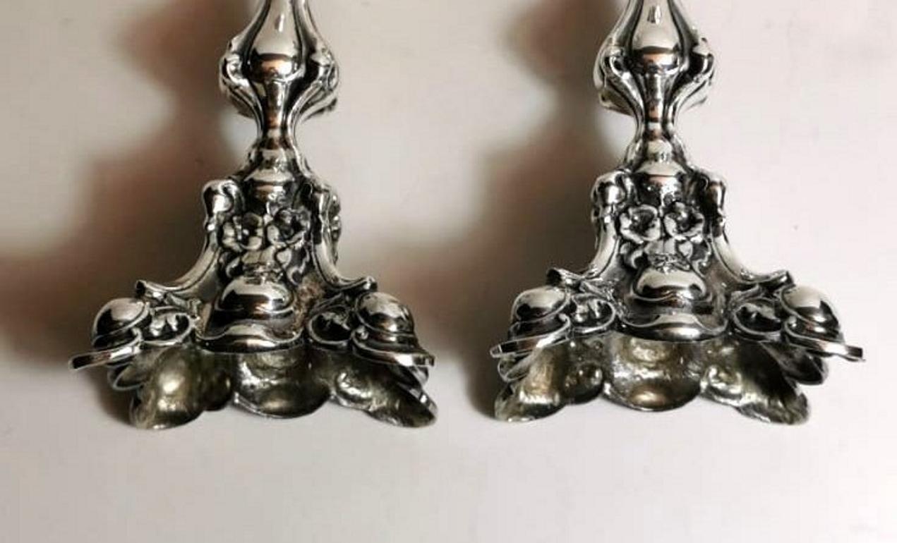 Italian Rococo Style Pair of Silver Candlesticks For Sale 6