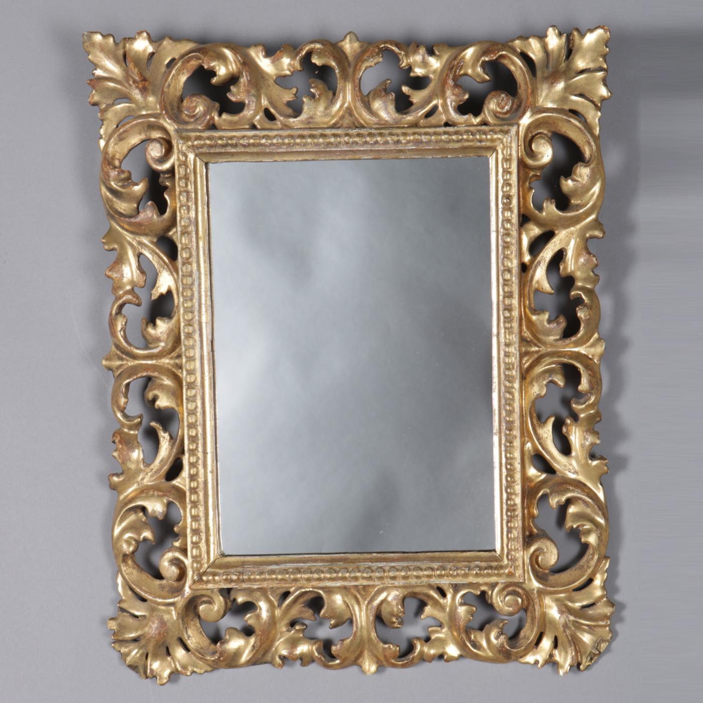 Italian Rococo Style Reticulated Foliate Giltwood Wall Mirror, 20th Century In Good Condition In Big Flats, NY