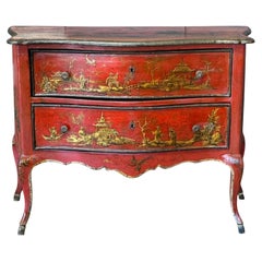 Italian Rococo Style Scarlet Chinoiserie Decorated Commode