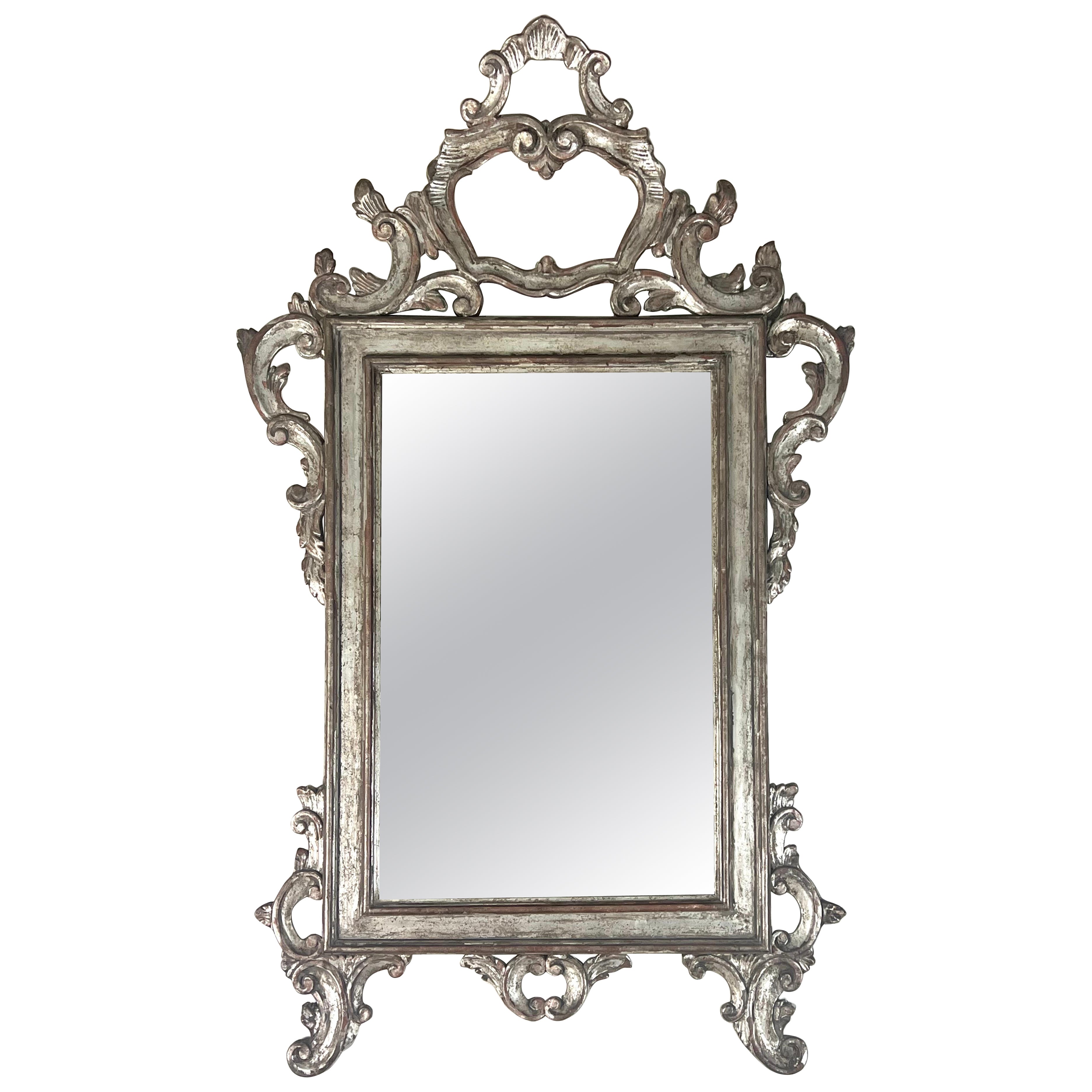 Italian Rococo Style Silver Gilt Mirror C. 1930's