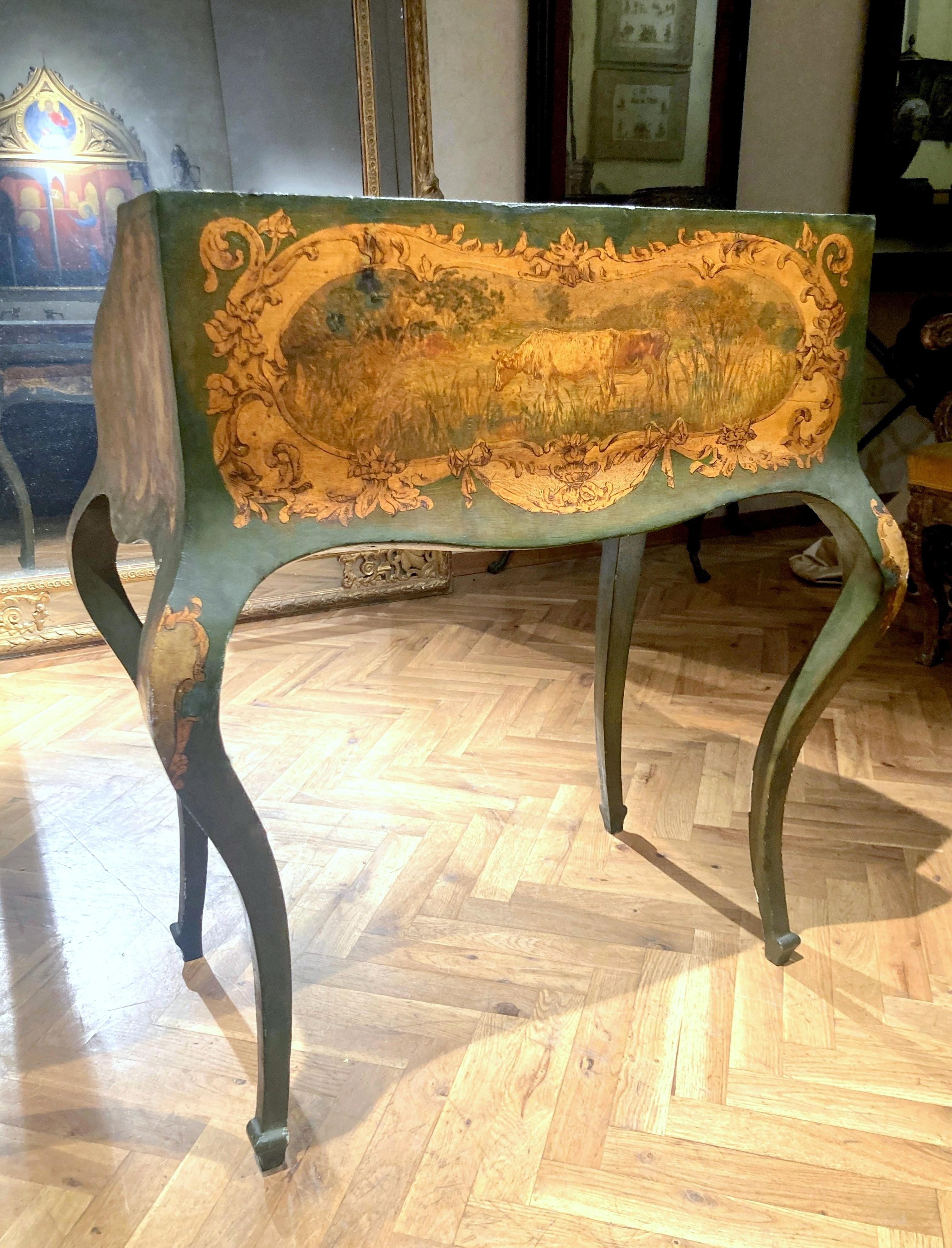 Bronze Italian Rococo Style Venetian Painted Folding Writing Desk
