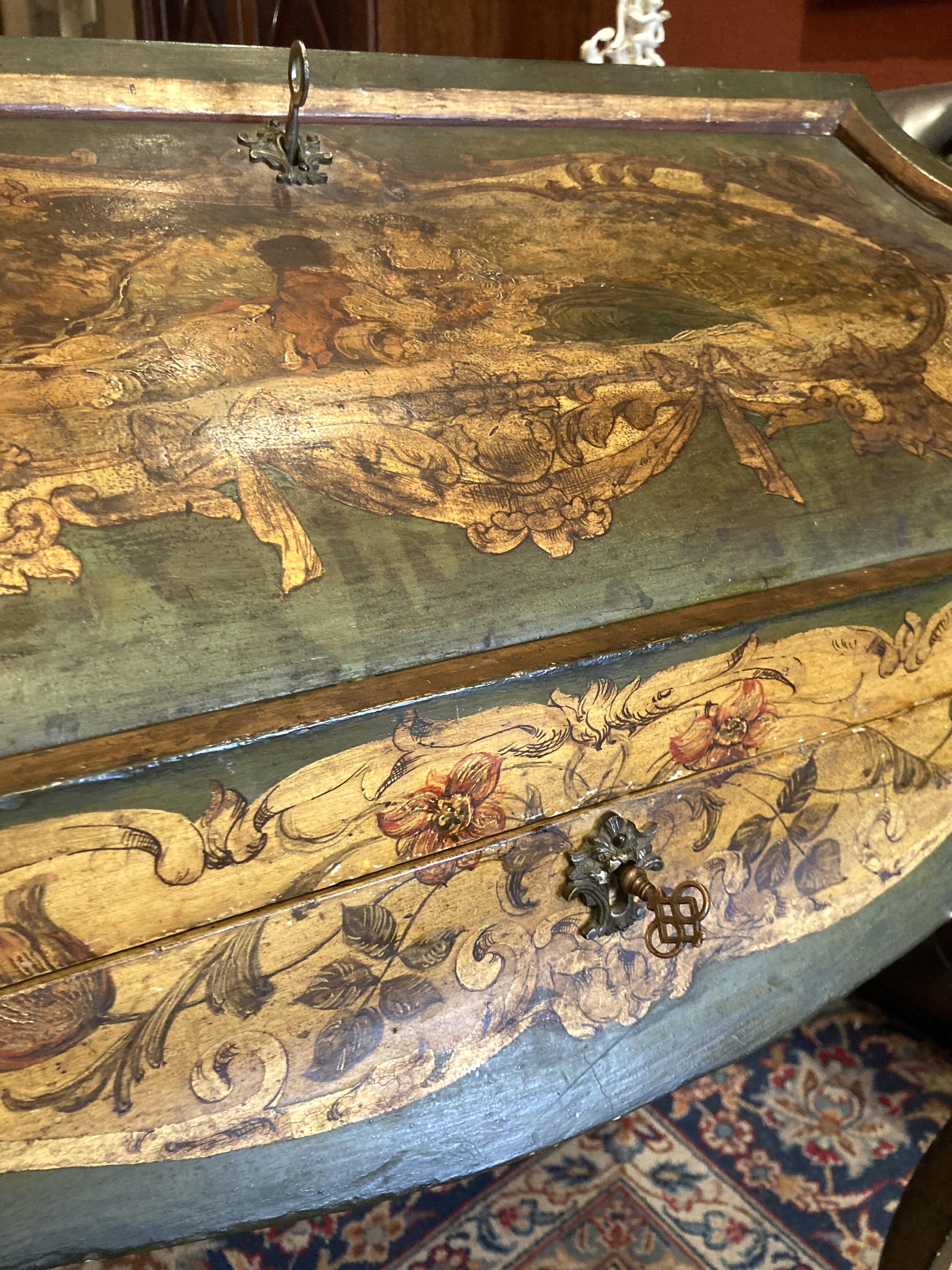 Italian Rococo Style Venetian Painted Folding Writing Desk 3