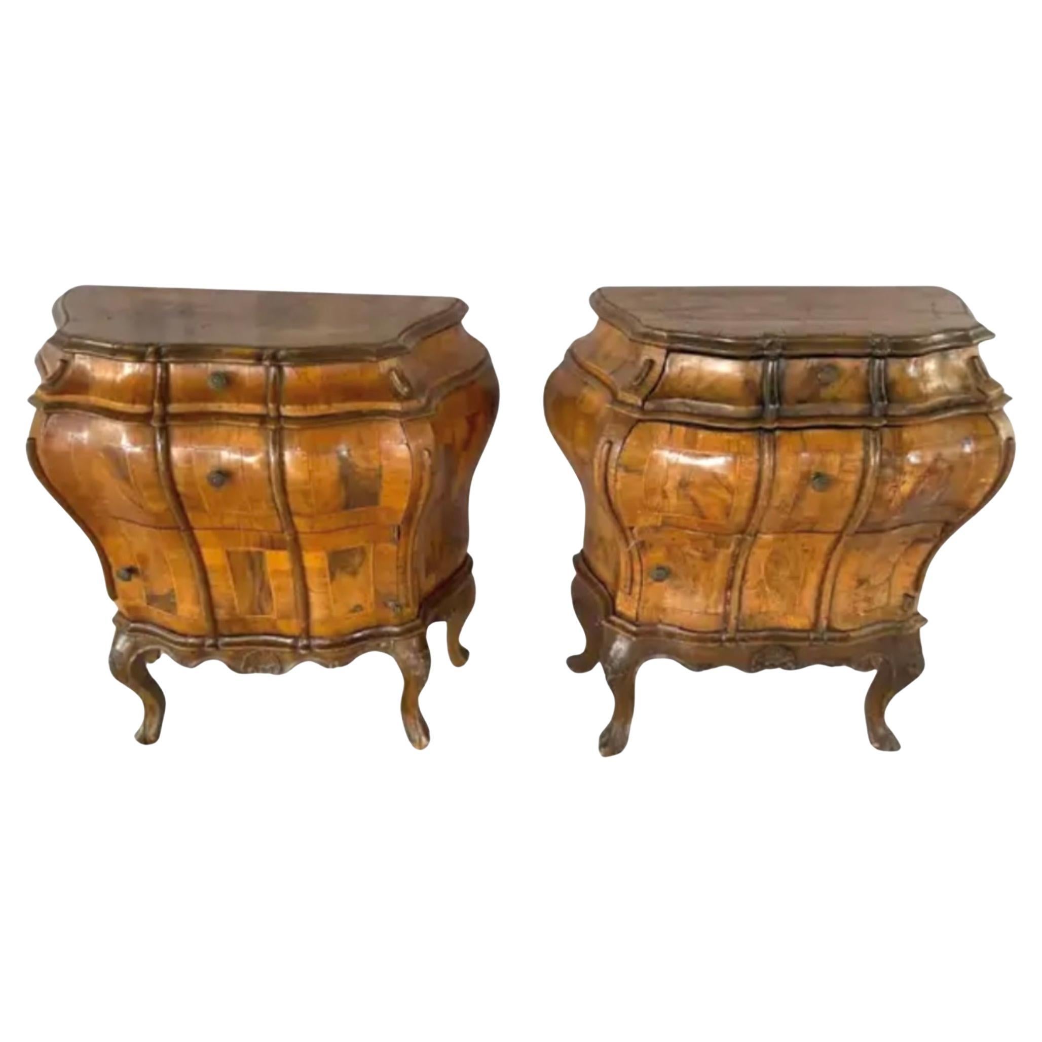 Italian Rococo Style Walnut Commodes, A Pair