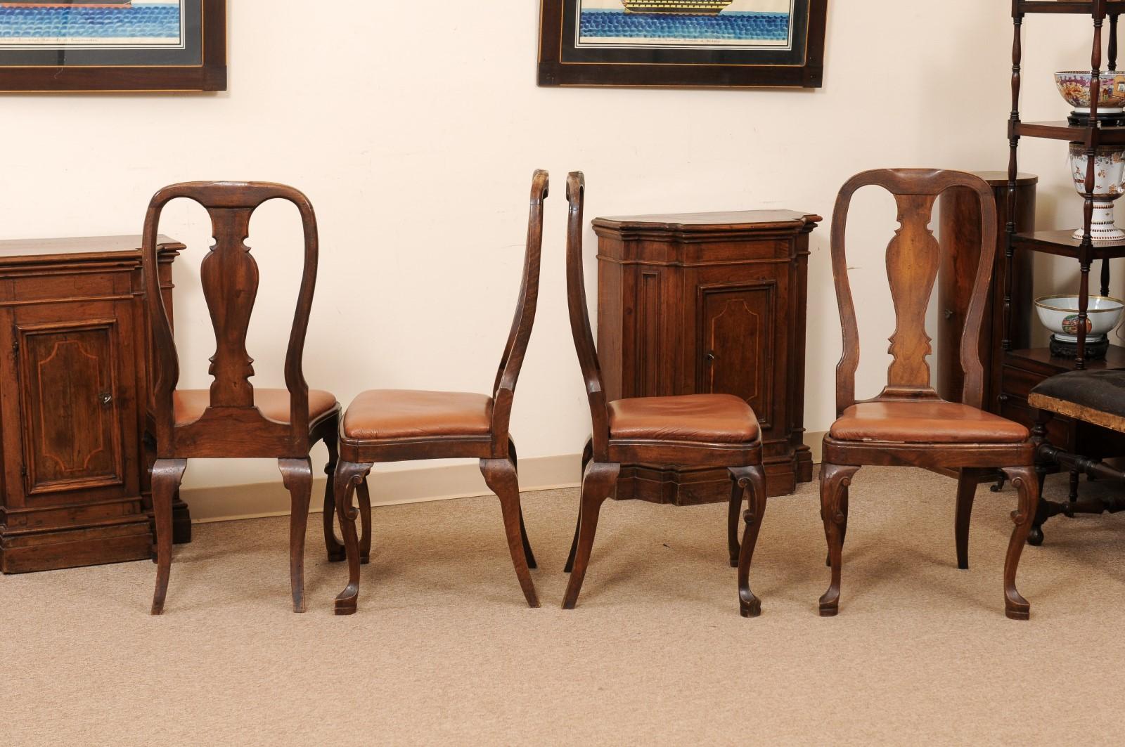 Italian Rococo Style Walnut Dining Chairs with Cabriole Legs  For Sale 7