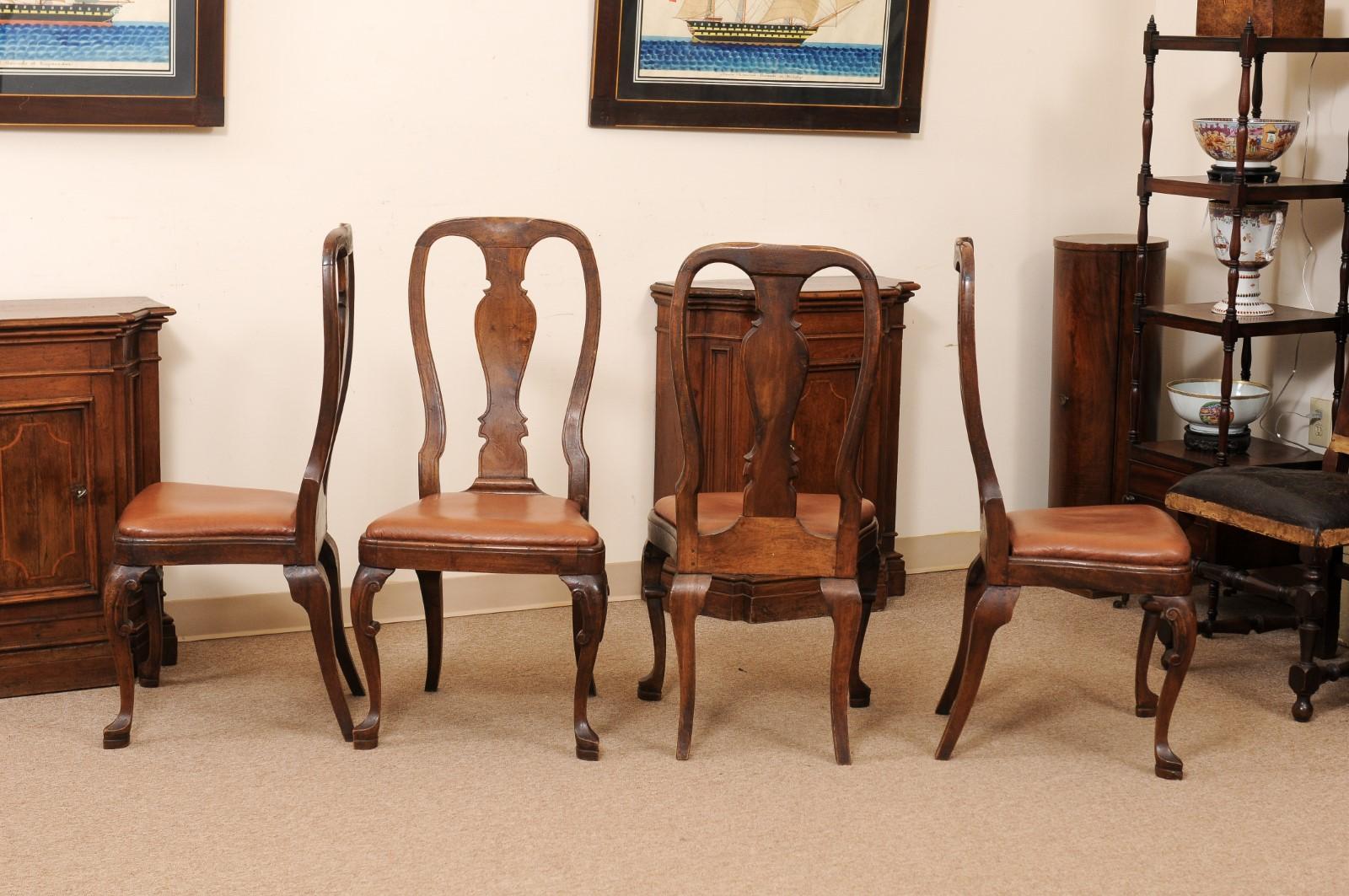 Italian Rococo Style Walnut Dining Chairs with Cabriole Legs  For Sale 8