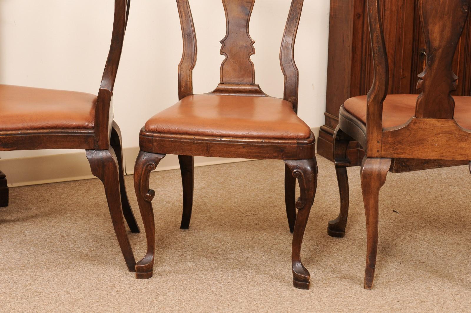 Italian Rococo Style Walnut Dining Chairs with Cabriole Legs  For Sale 9