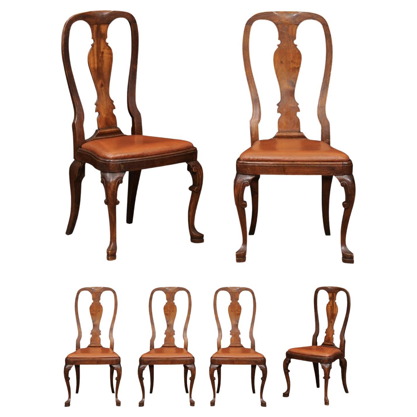 Italian Rococo Style Walnut Dining Chairs with Cabriole Legs  For Sale
