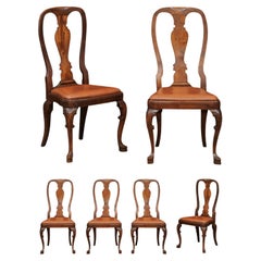 Italian Rococo Style Walnut Dining Chairs with Cabriole Legs 