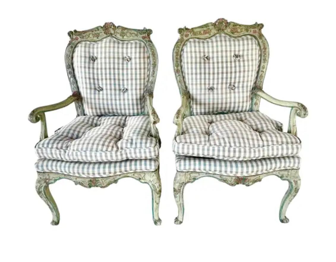 Italian Rococo Upholstered Armchairs, A Pair For Sale 5