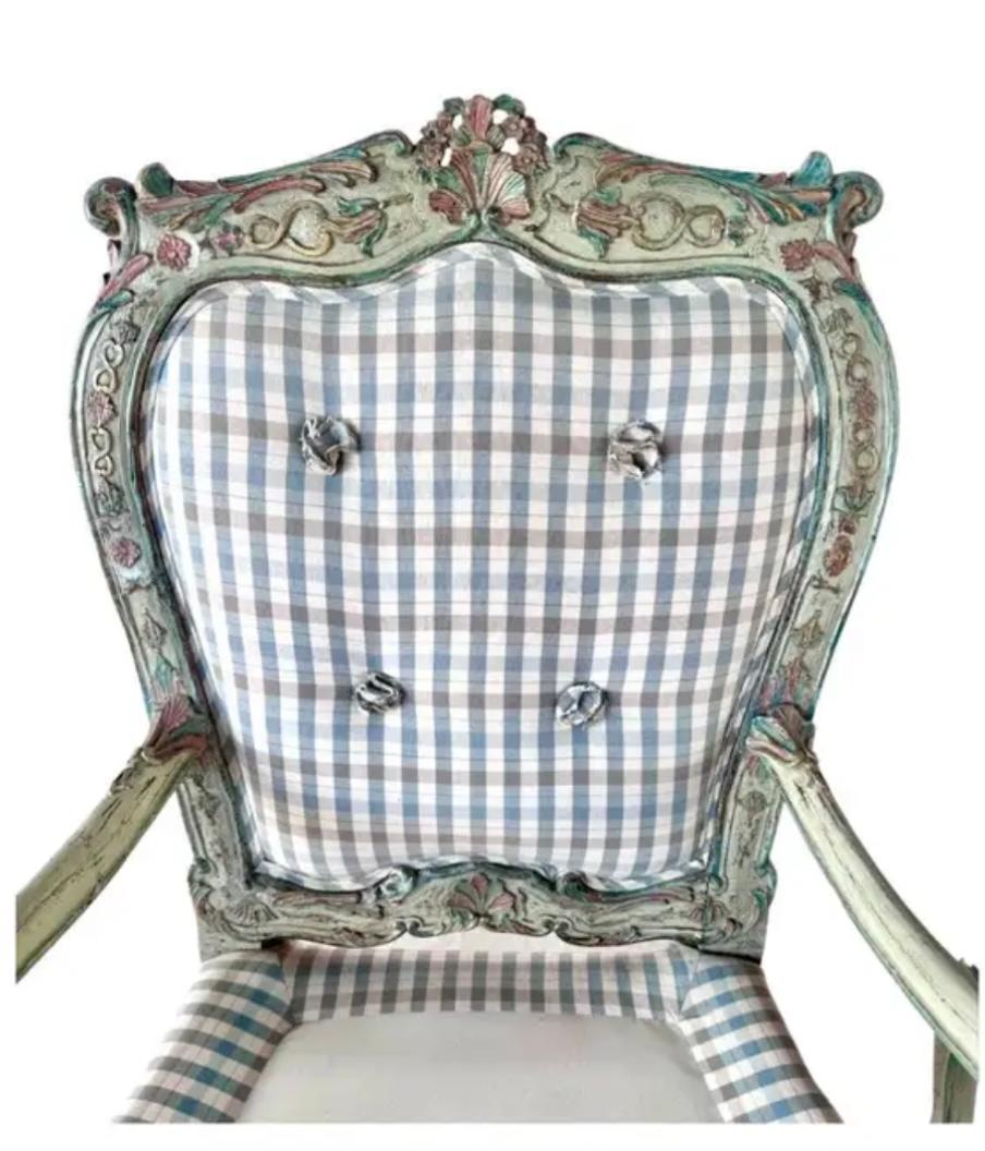 Carved Italian Rococo Upholstered Armchairs, A Pair For Sale