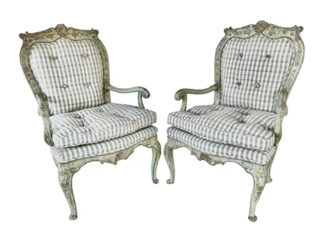 Italian Rococo Upholstered Armchairs, A Pair For Sale 2