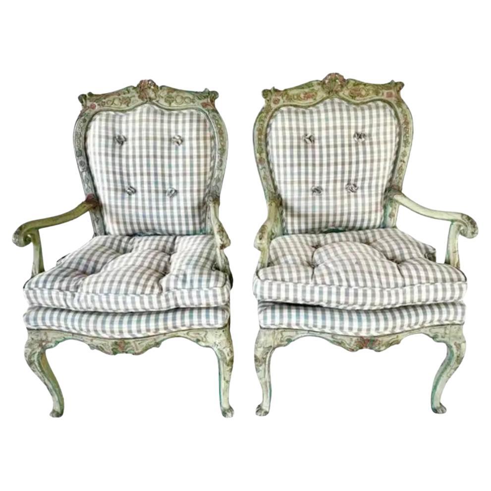 Italian Rococo Upholstered Armchairs, A Pair For Sale
