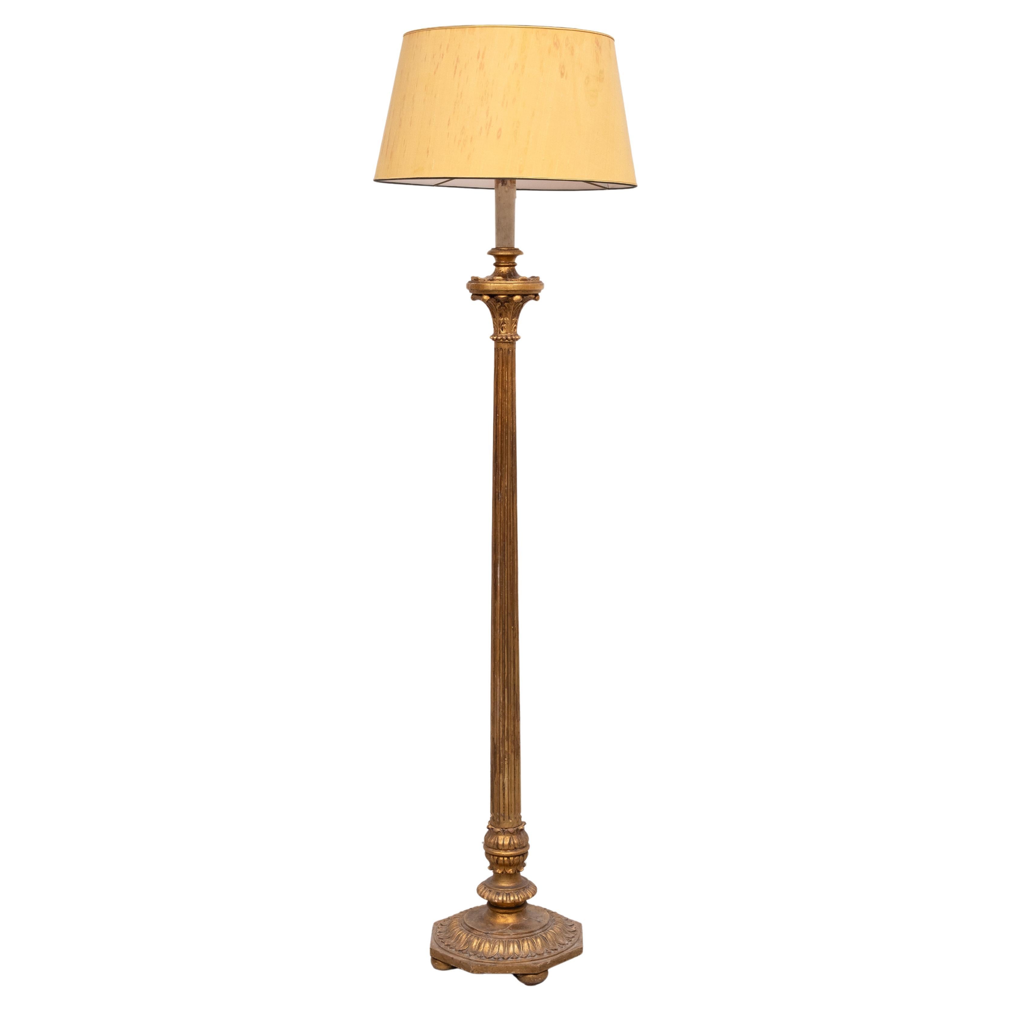 Italian Rococo Wooden floor lamp Antique Gold 1950s