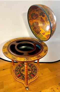 Italian Rolling Mobile World Globe Dry Bar with Zodiac Signs Made in Italy