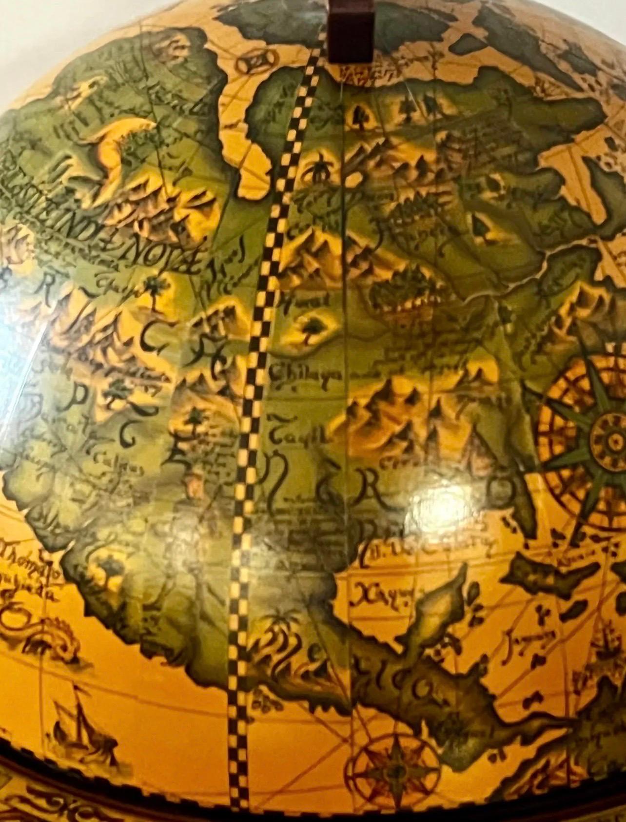 20th Century Italian Rolling Mobile World Globe Dry Bar with Zodiac Signs Made in Italy