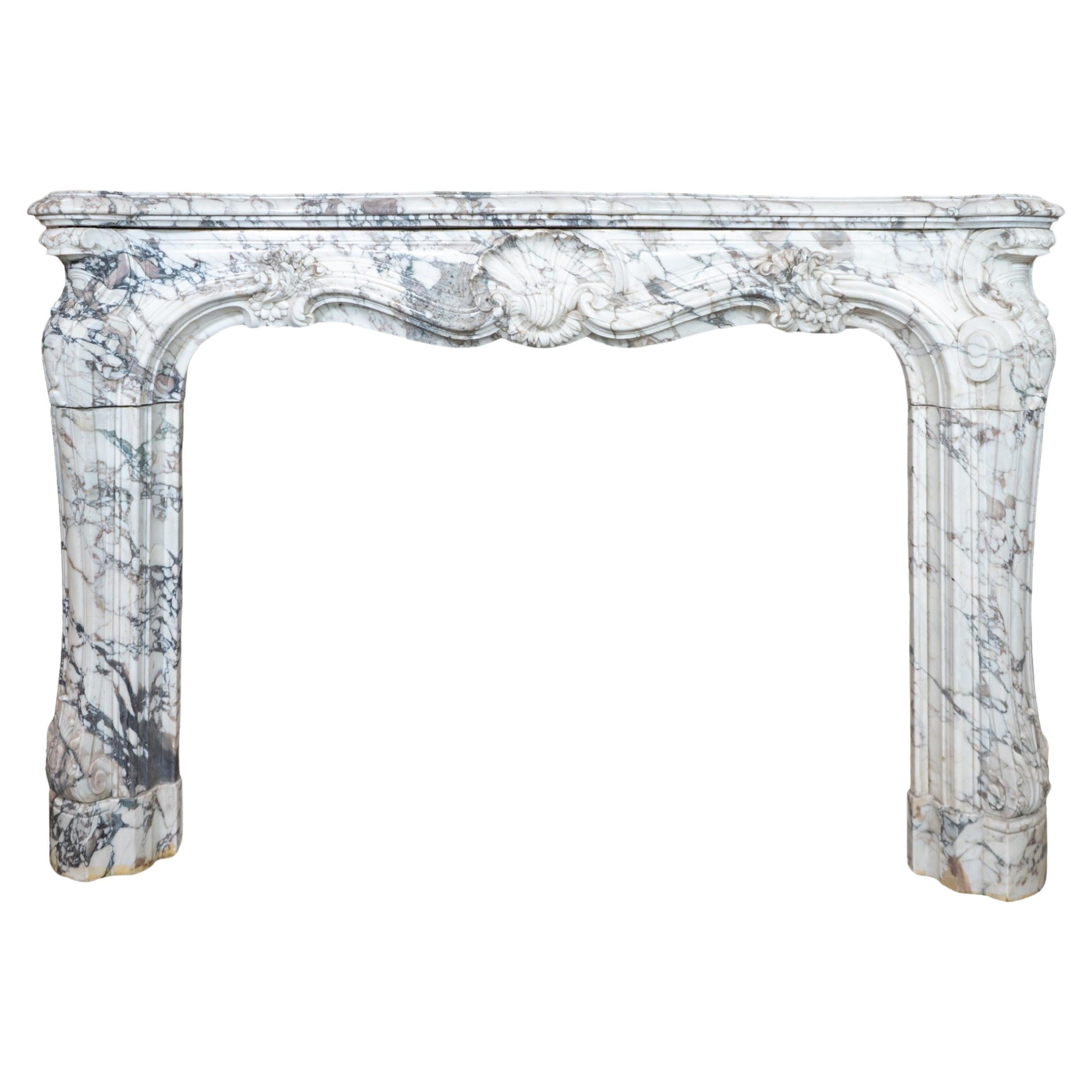 Italian Roman Baixas White Breccia Marble Mantel