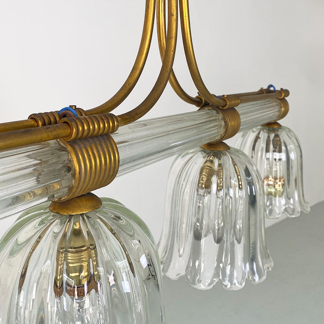 Italian Romantic Glass and Patina Brass Four Lights Chandeliers, 1930s For Sale 2