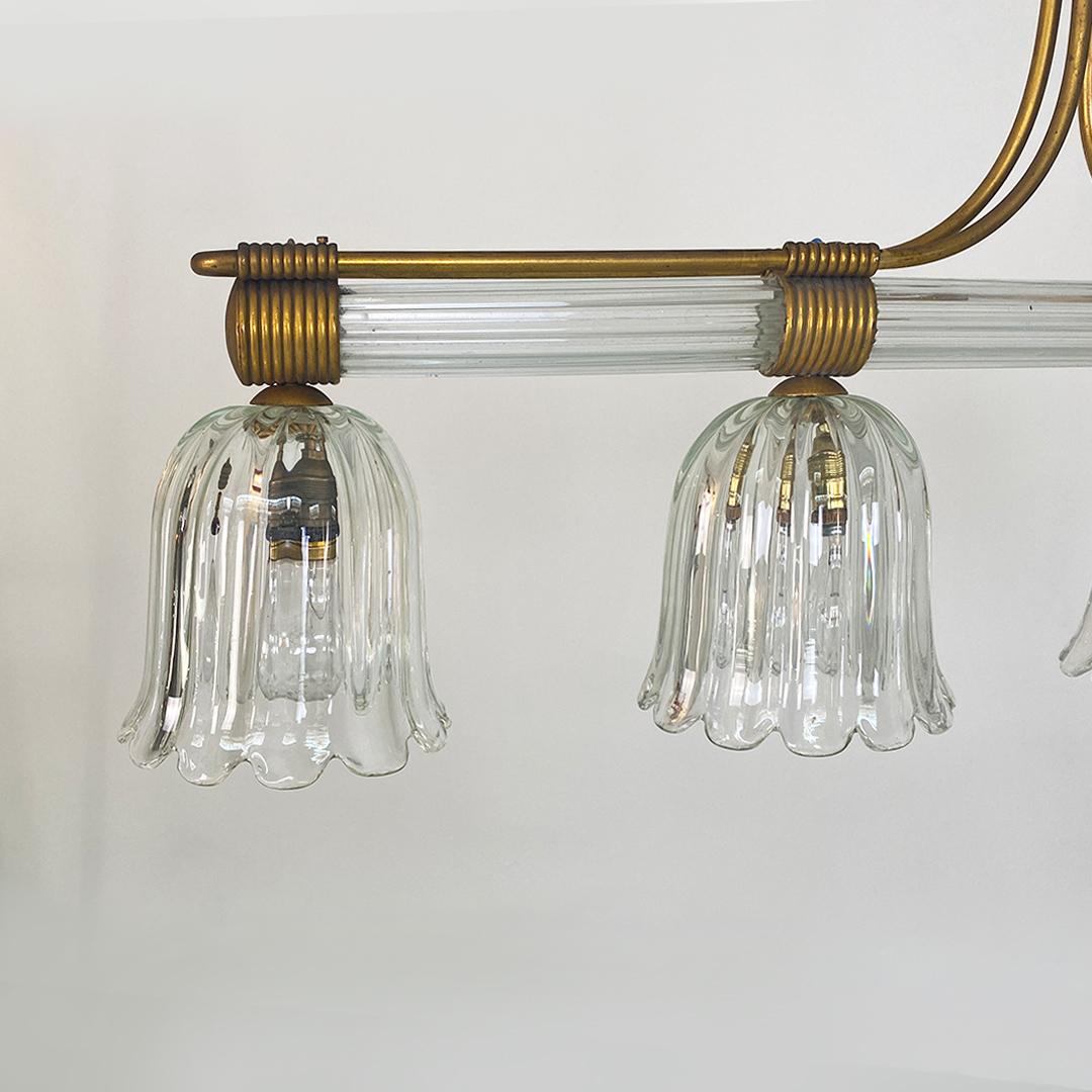 Italian Romantic Glass and Patina Brass Four Lights Chandeliers, 1930s For Sale 3
