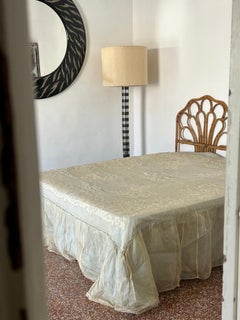 Italian Romantic Silk Organza Appliqué Bedspread with Original Bed Skirt 1920