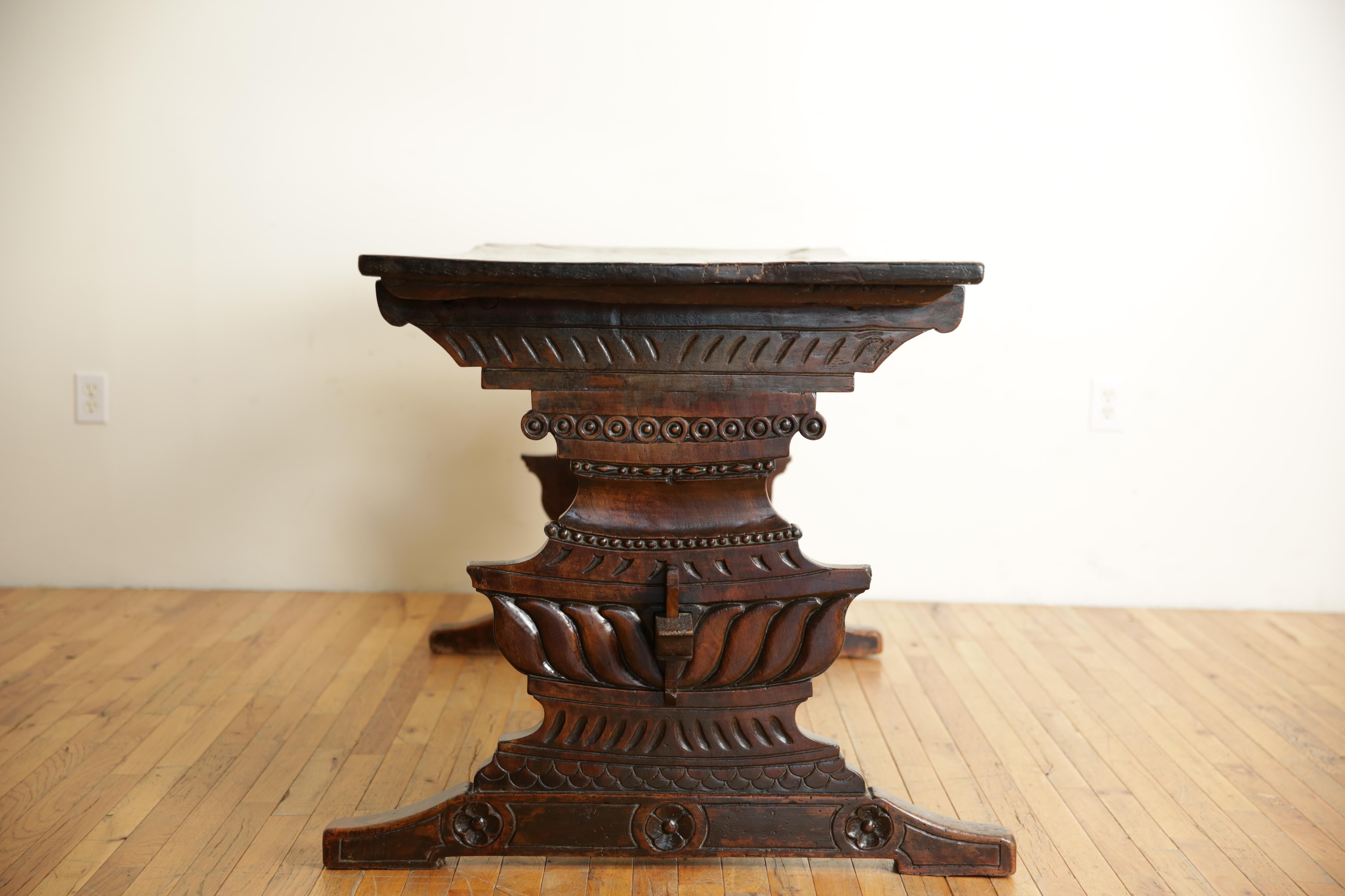 Mid-17th Century Italian, Rome, Baroque Period Carved Walnut Table, ca. 1650