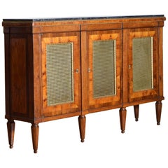 Antique Italian, Rome Walnut & Cherrywood Veneer 3-Door Credenza Marble Top 19th Century