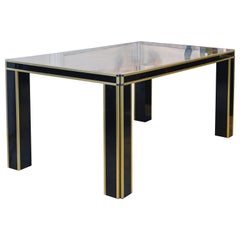 Italian Romeo Rega Burled Walnut Top Black Laminate and Brass Bands Dining table