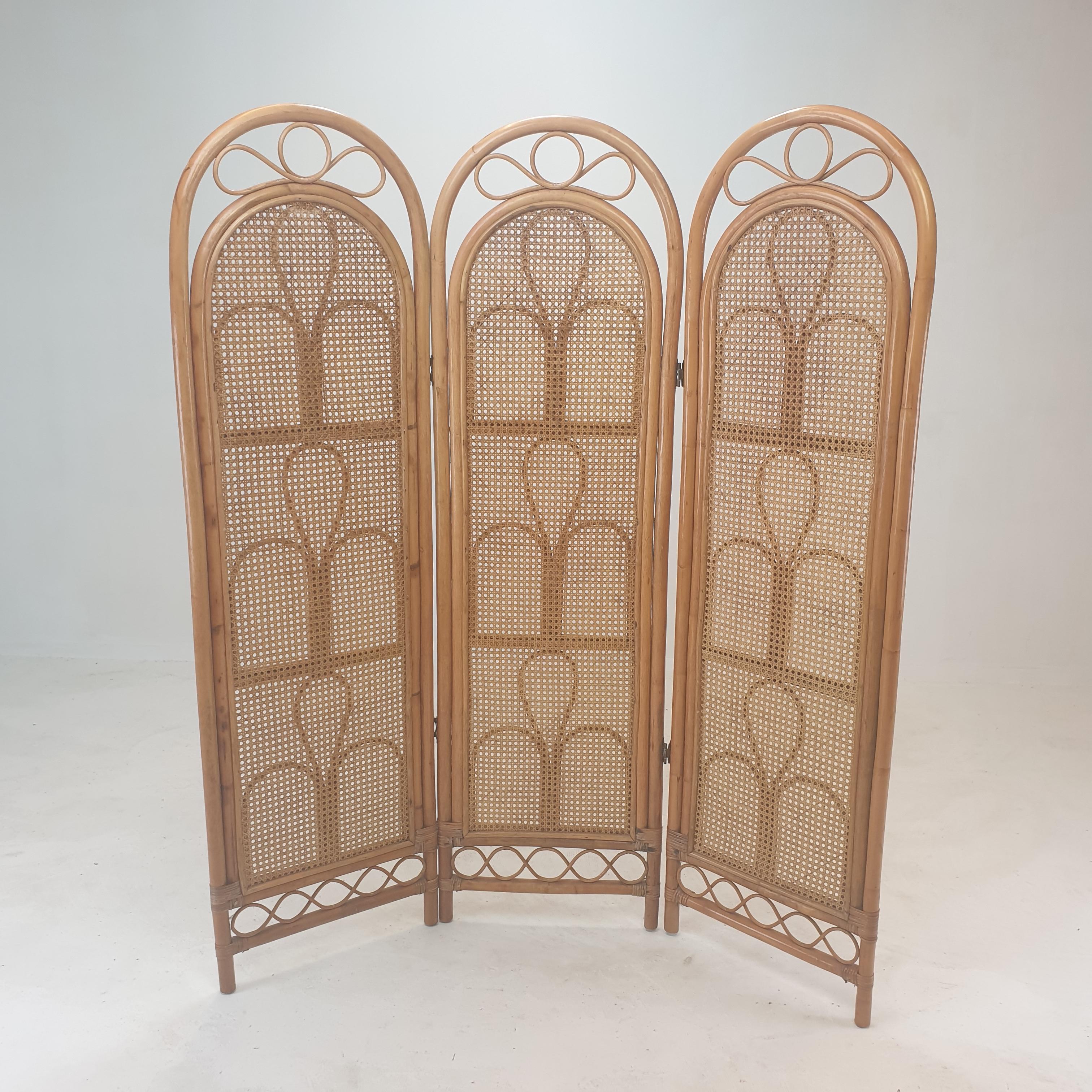 Italian Room Divider in Rattan and Wicker, 1960s For Sale 2