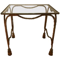 Vintage Italian Rope and Tassel Gilded Iron Side Table