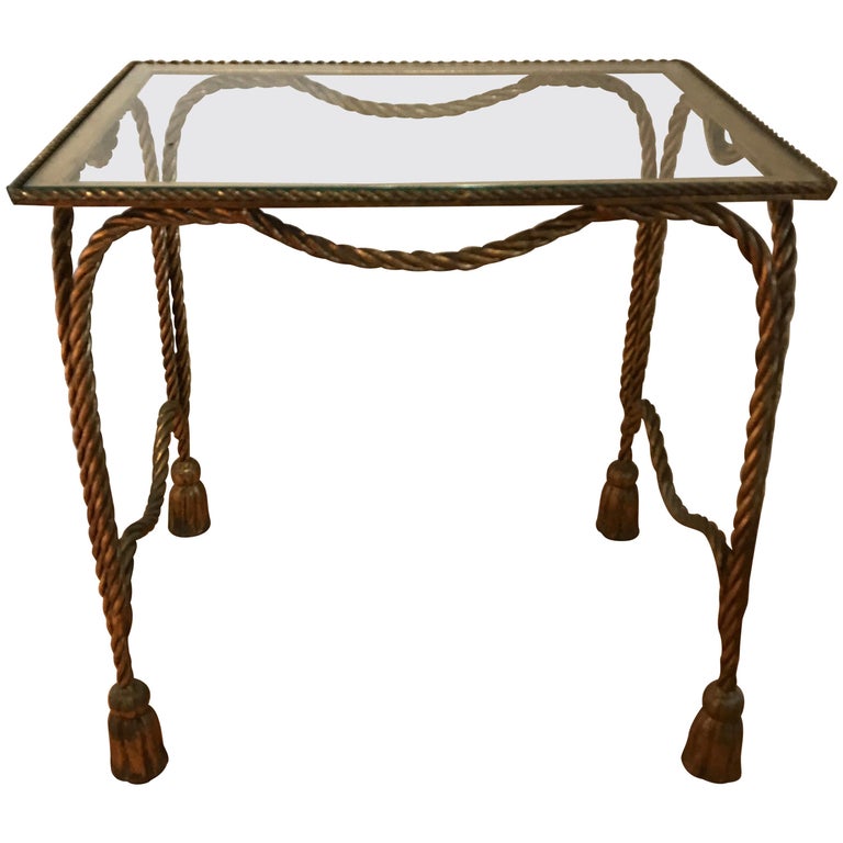 Italian Rope and Tassel Gilded Iron Side Table For Sale at 1stDibs