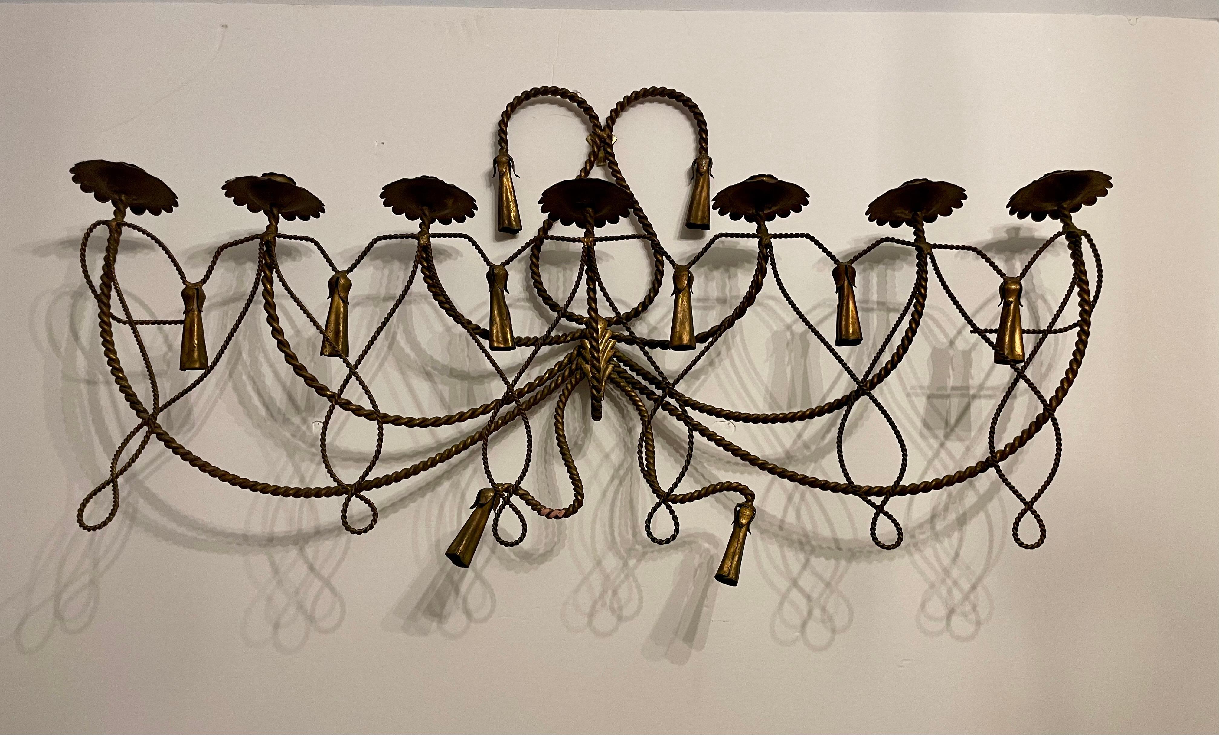 Italian Rope And Tassel Gilt Candle Wall Sconce For Sale 5